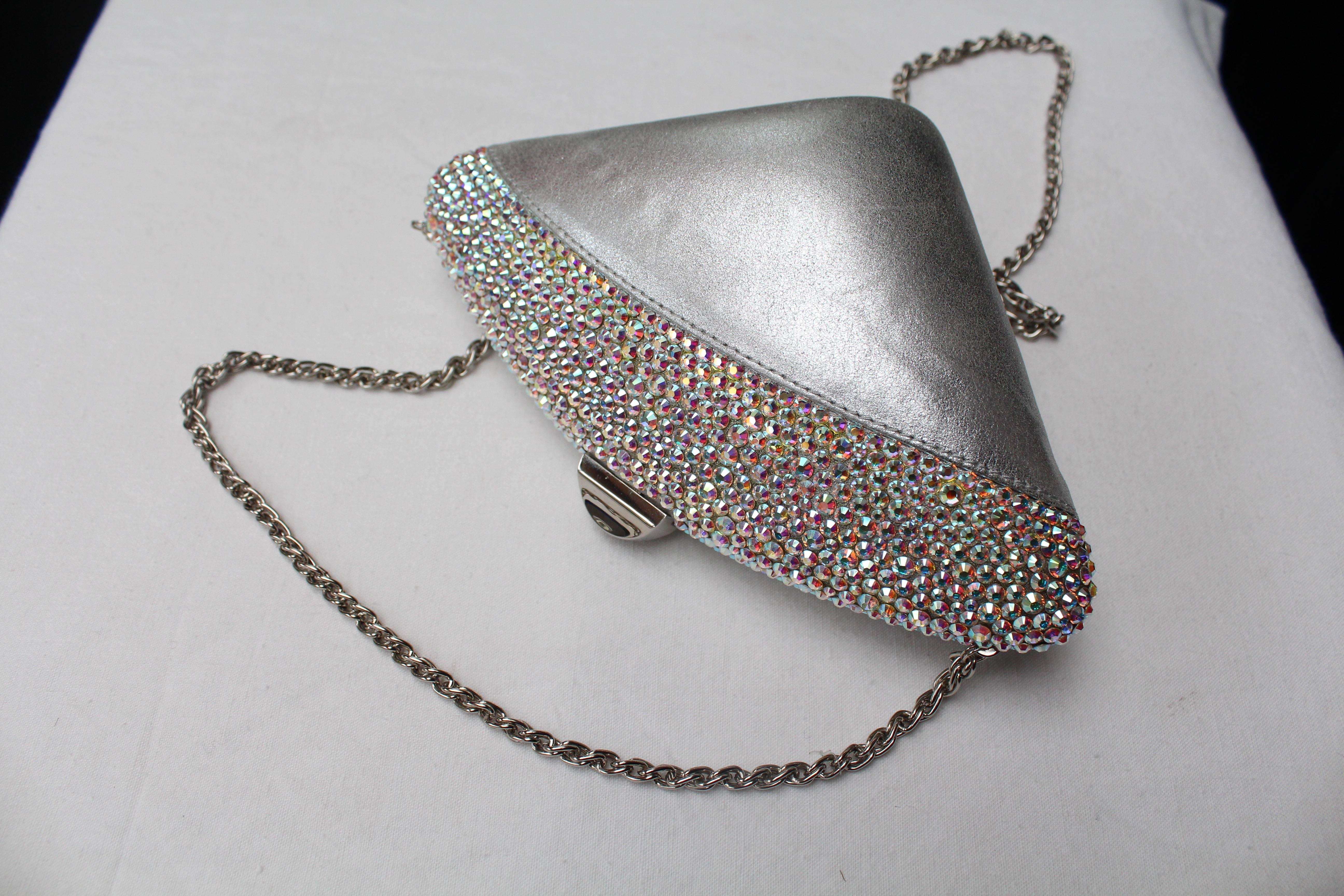 Rodo silvery leather small evening bag In New Condition In Paris, FR