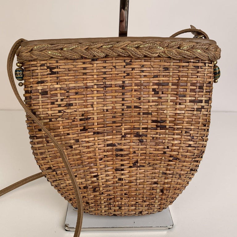 Rodo Vintage Straw Crossbody Shoulder Bag with Beading at 1stDibs