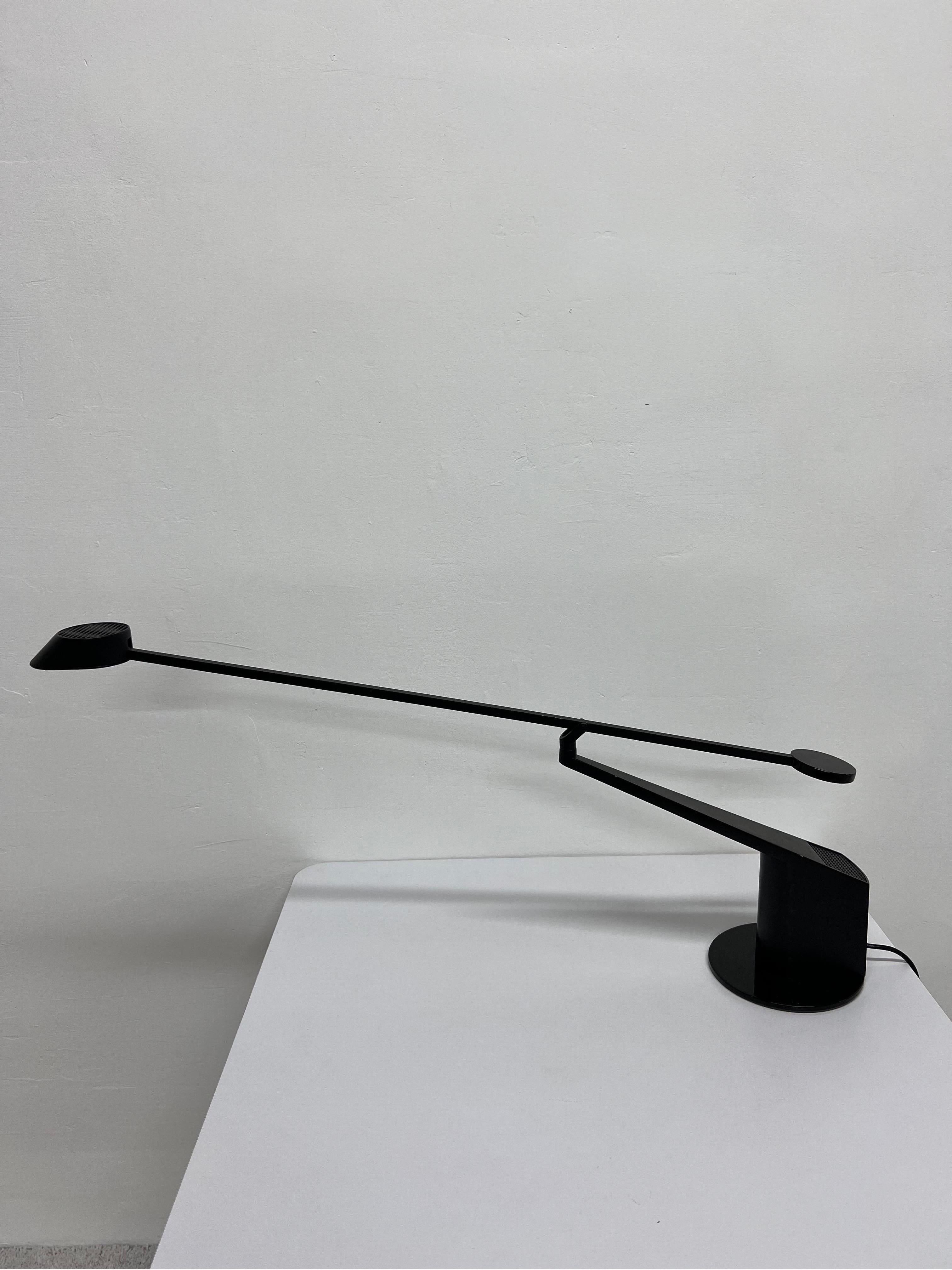 Adjustable black lacquered, aluminum allow table or desk lamp by Rodolfo Bonetto for iGuzzini, Italy, 1980s.
