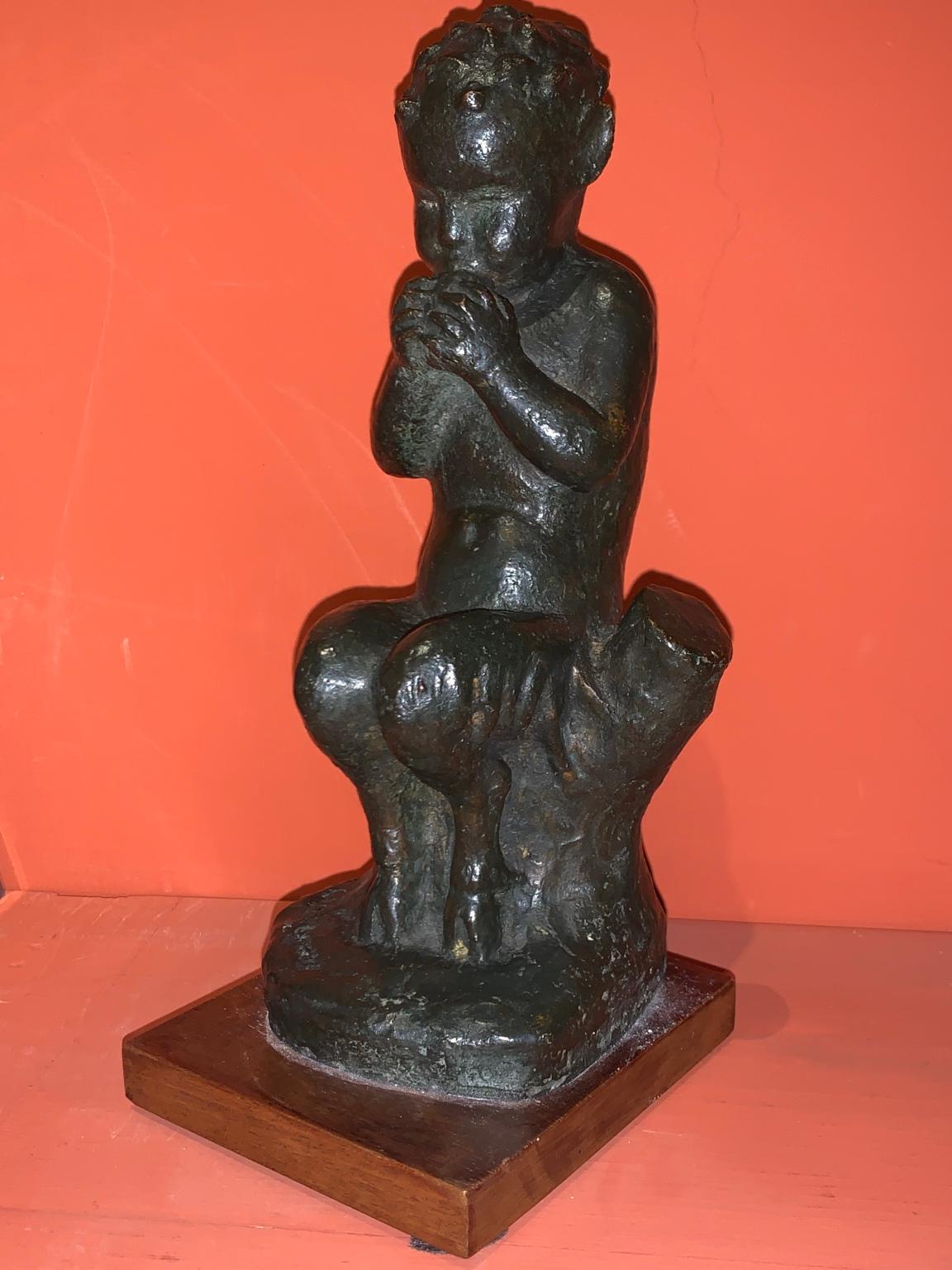 1930s bronze faun child signed at base  - Sculpture by Rodolfo Castagnino