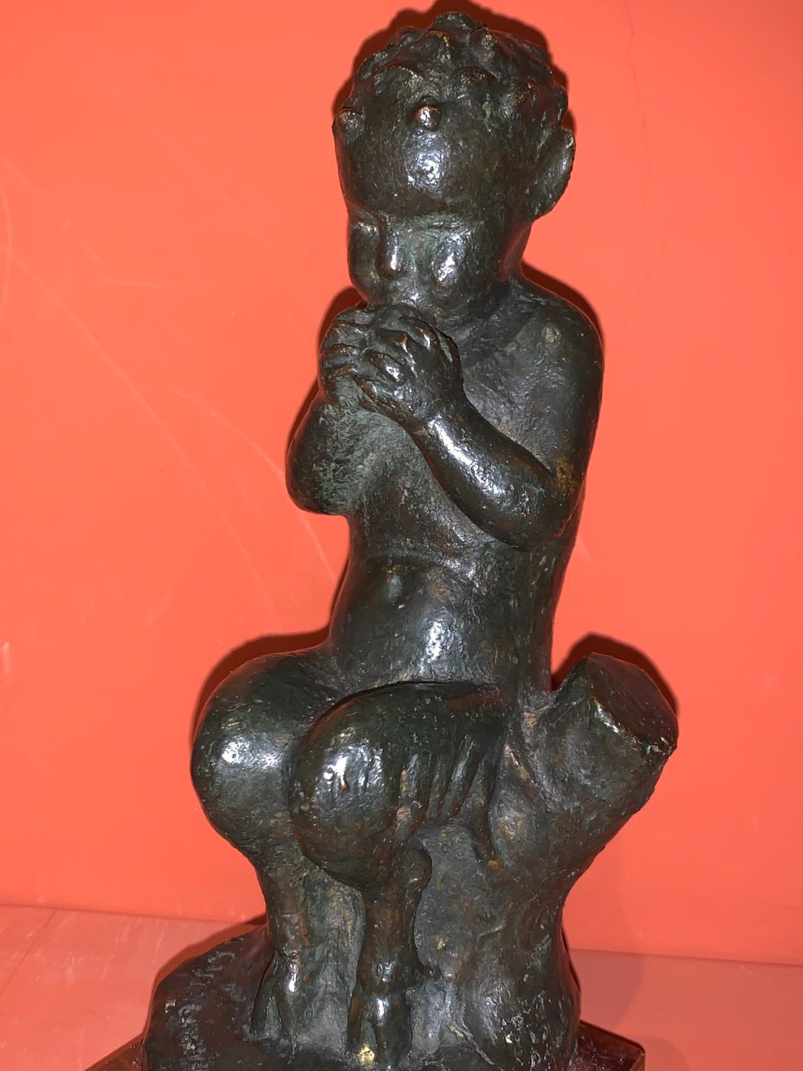 Rodolfo Castagnino Figurative Sculpture - 1930s bronze faun child signed at base 