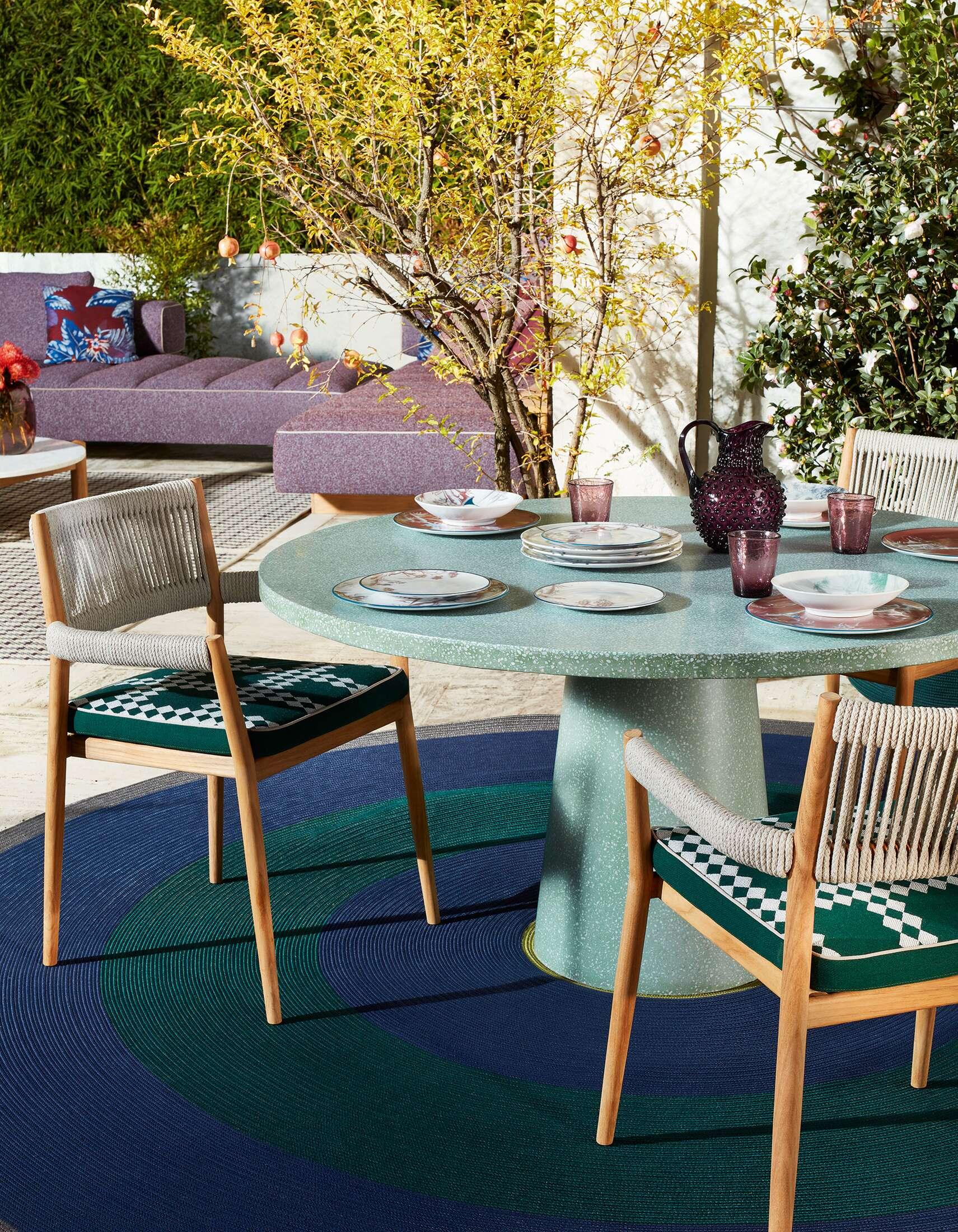 The price given applies to the chair as shown in the first picture. Please ask for pricing in other fabrics/materials. 

Outdoor chair designed by Rodolfo Dordoni in 2020. Manufactured by Cassina in Italy.  The Dine Out collection of furniture is