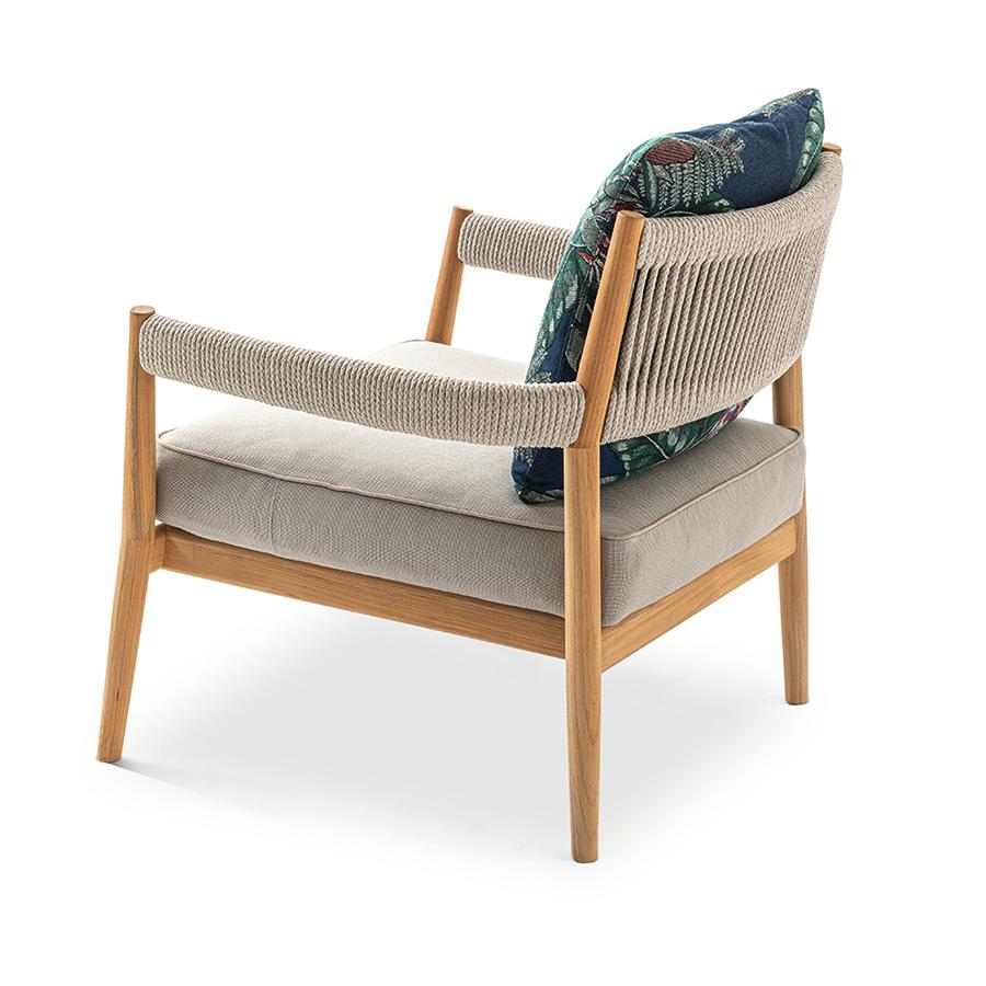 Mid-Century Modern Rodolfo Dordoni ''Dine Out Armchair' Teak, Rope and Water-Repellent Fabric