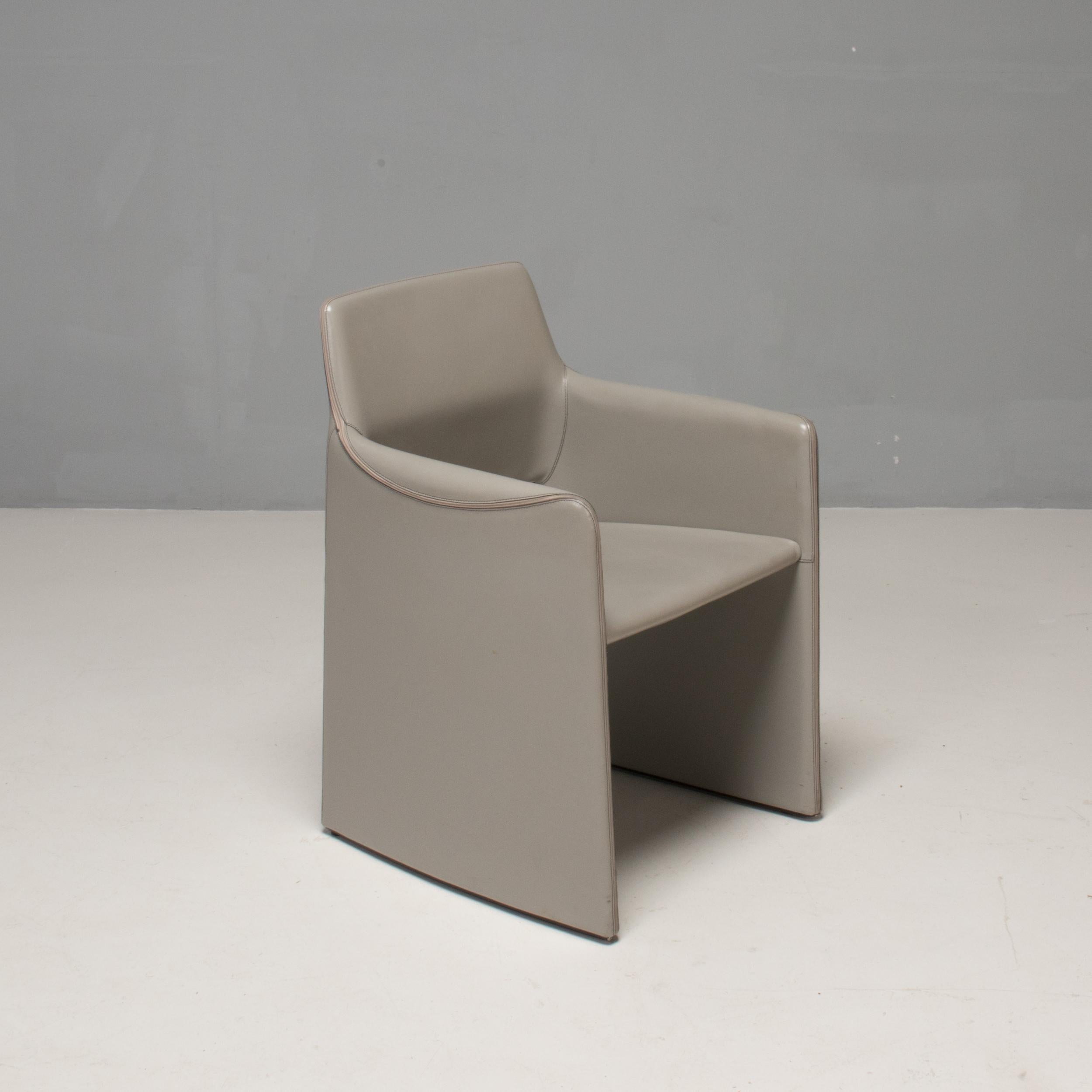 Rodolfo Dordoni for Arper Corte Grey Leather Dining Chairs, Set of 8 In Good Condition For Sale In London, GB