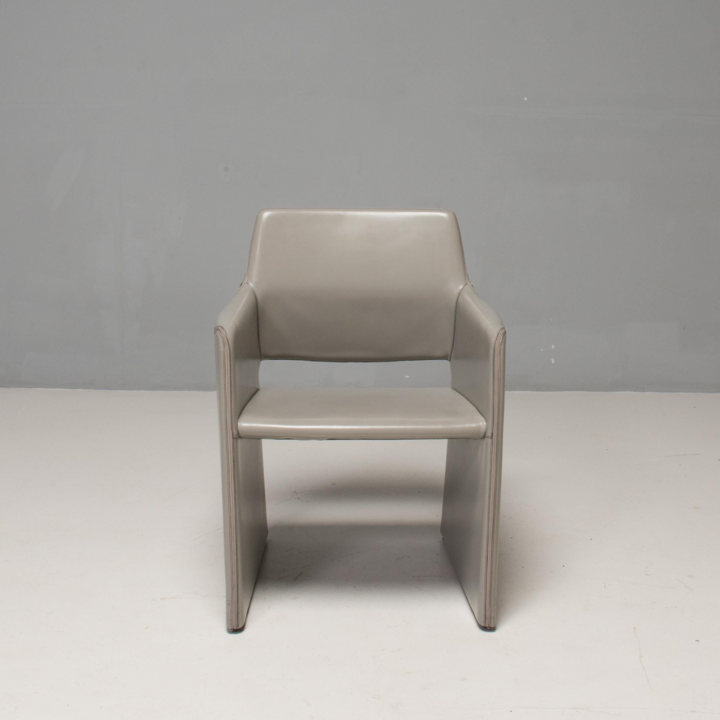 Late 20th Century Rodolfo Dordoni for Arper Corte Grey Leather Dining Chairs, Set of 8 For Sale