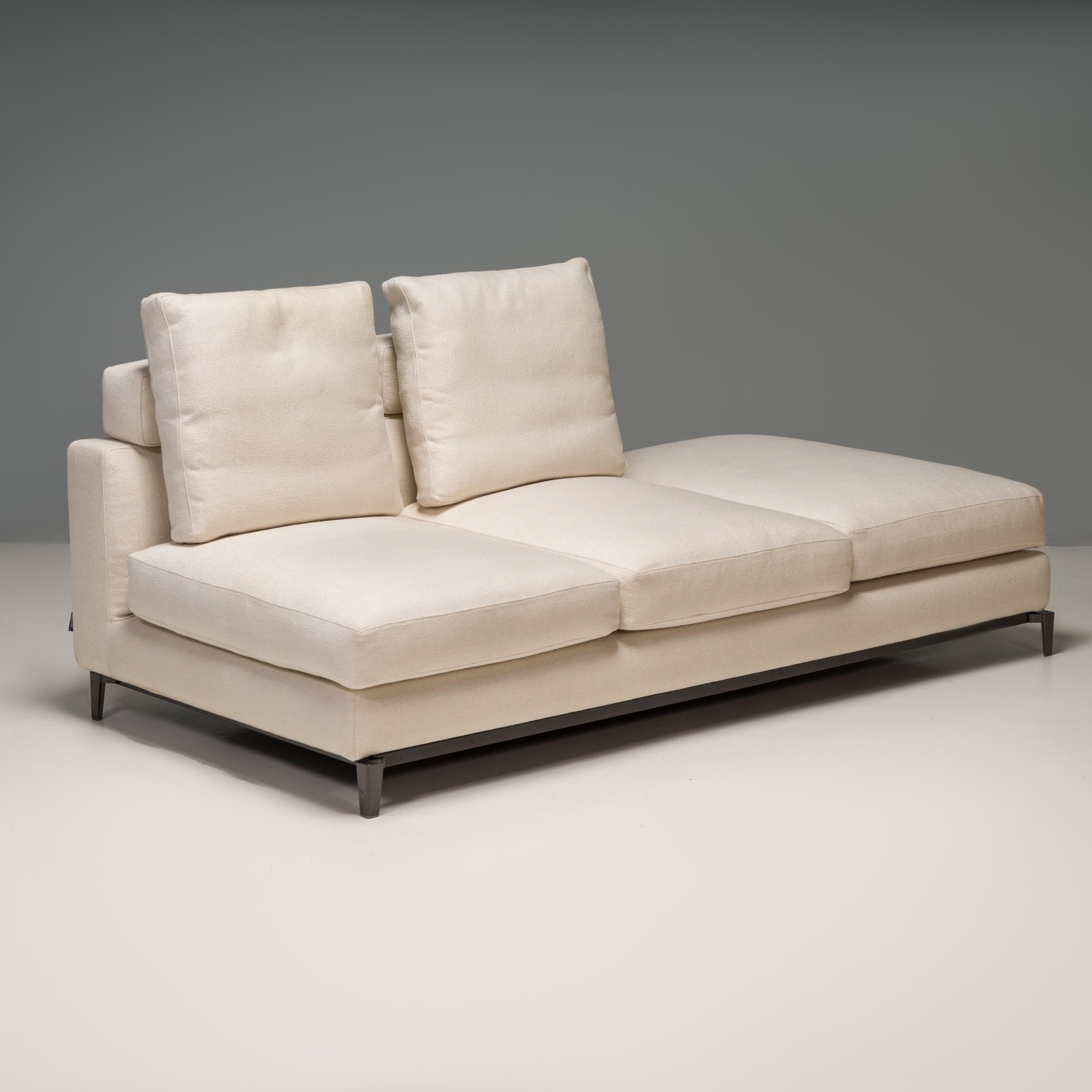 Designed by Rodolfo Dordoni for Minotti, the Andersen sofa formed part of the 2010 Senza Tempo Collection and embodies timeless Italian design.

Fully upholstered in white fabric, the sofa has no arms, creating an open seating platform with a