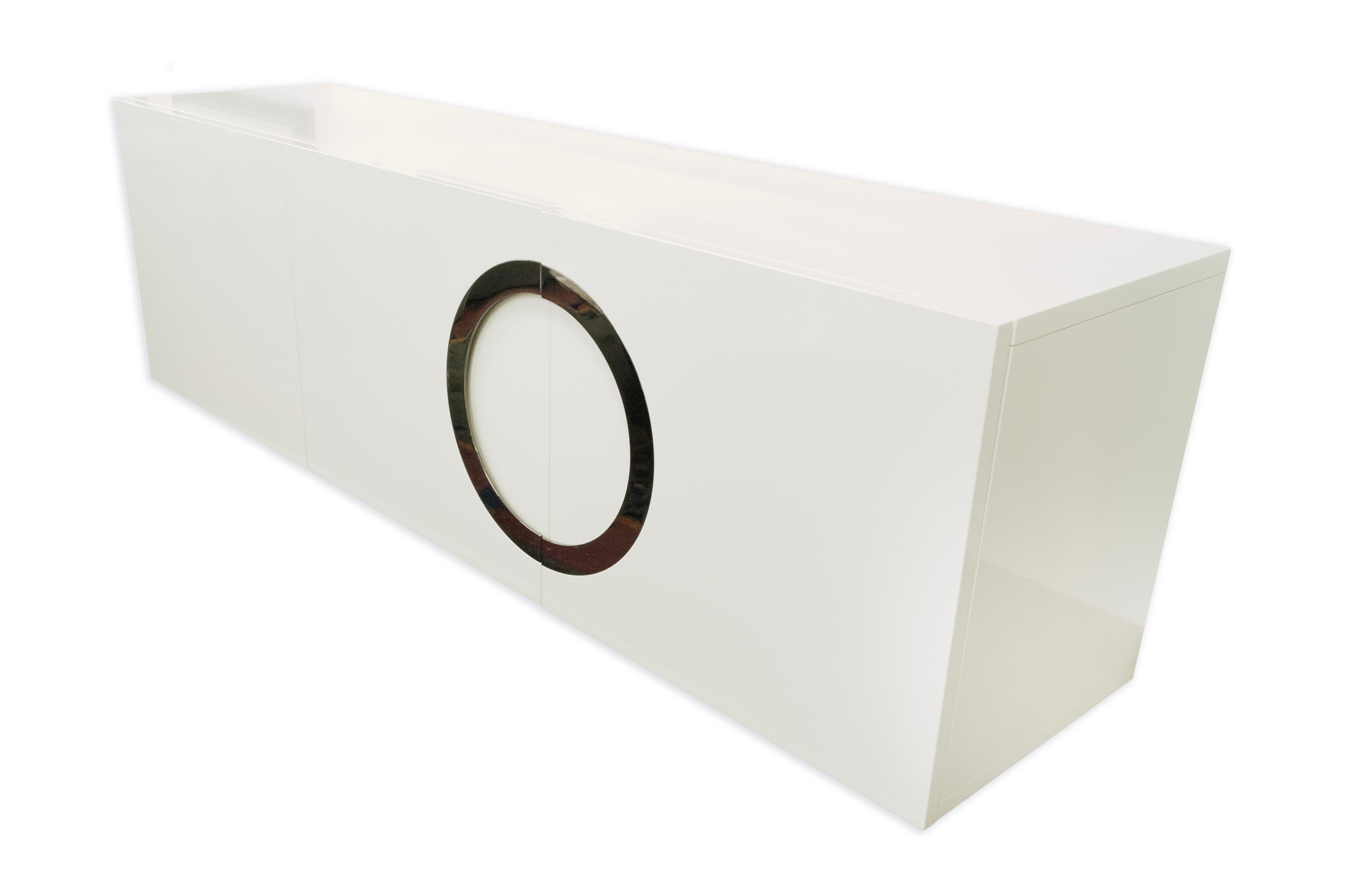 Rodolfo Dordoni for Minotti Archipenko White Lacquer and Chrome Credenza Cabinet 3