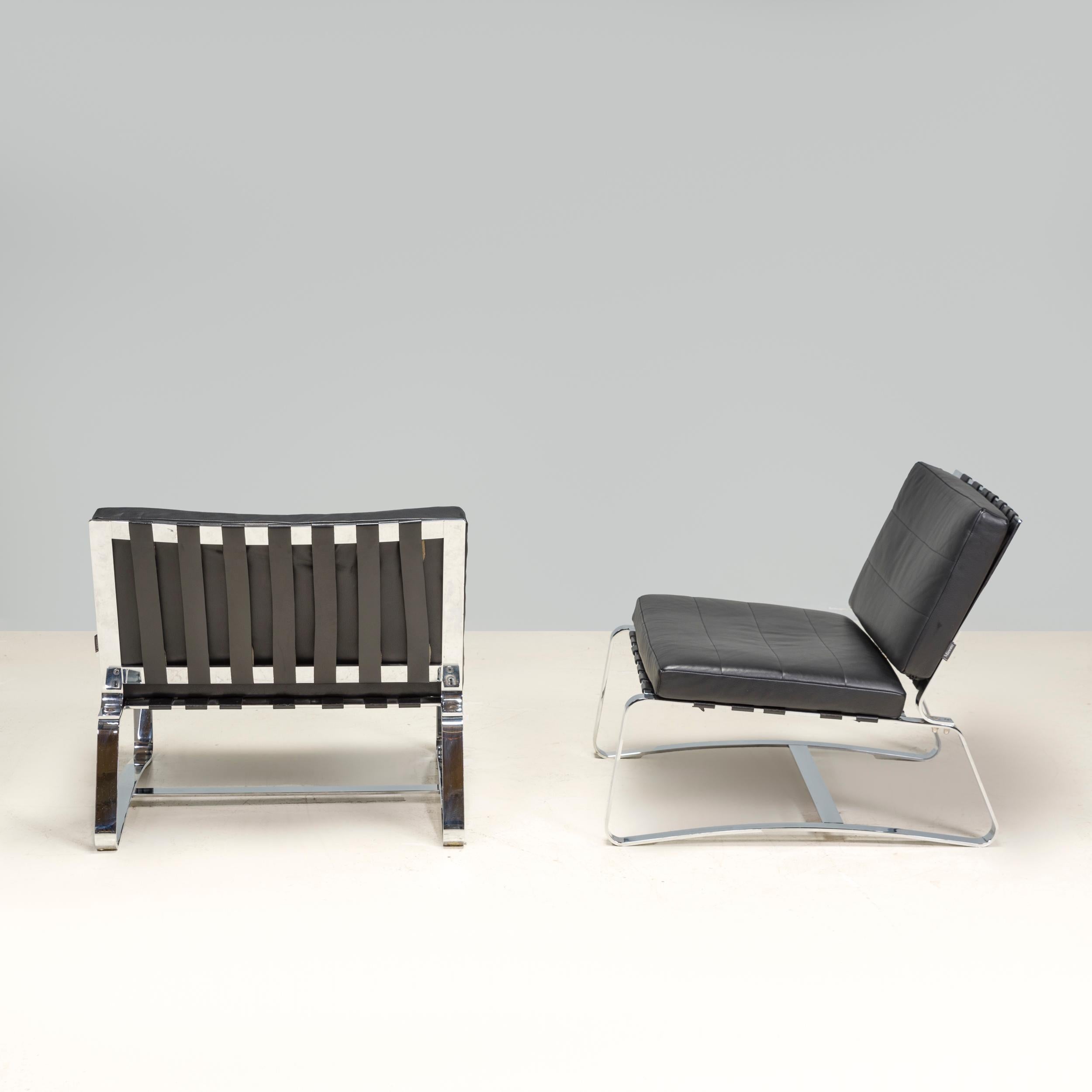 Rodolfo Dordoni for Minotti Black Leather Delaunay Lounge Chair, Set of 2 In Good Condition For Sale In London, GB