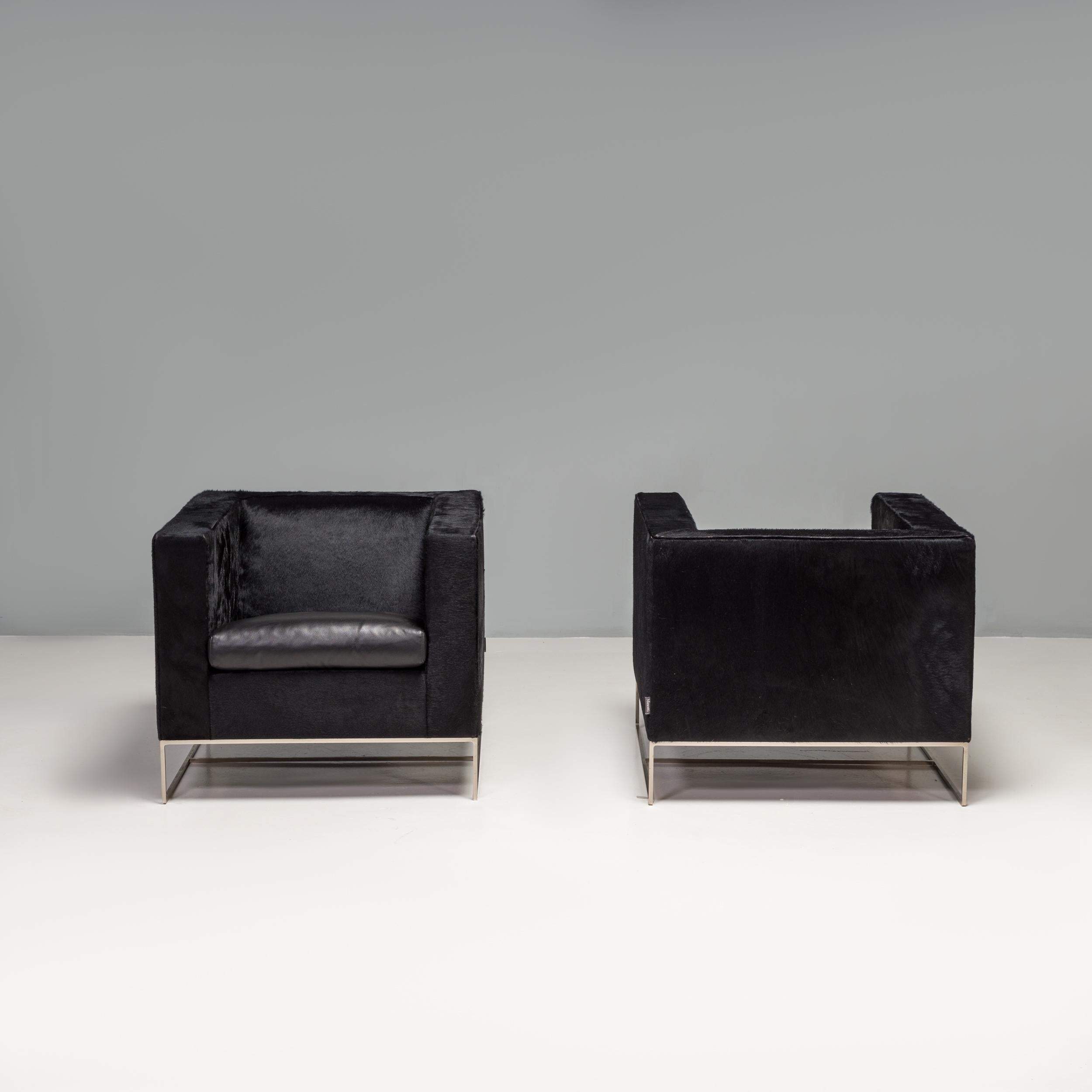 Contemporary Rodolfo Dordoni for Minotti Black Pony Skin Klee Armchairs, Set of 2