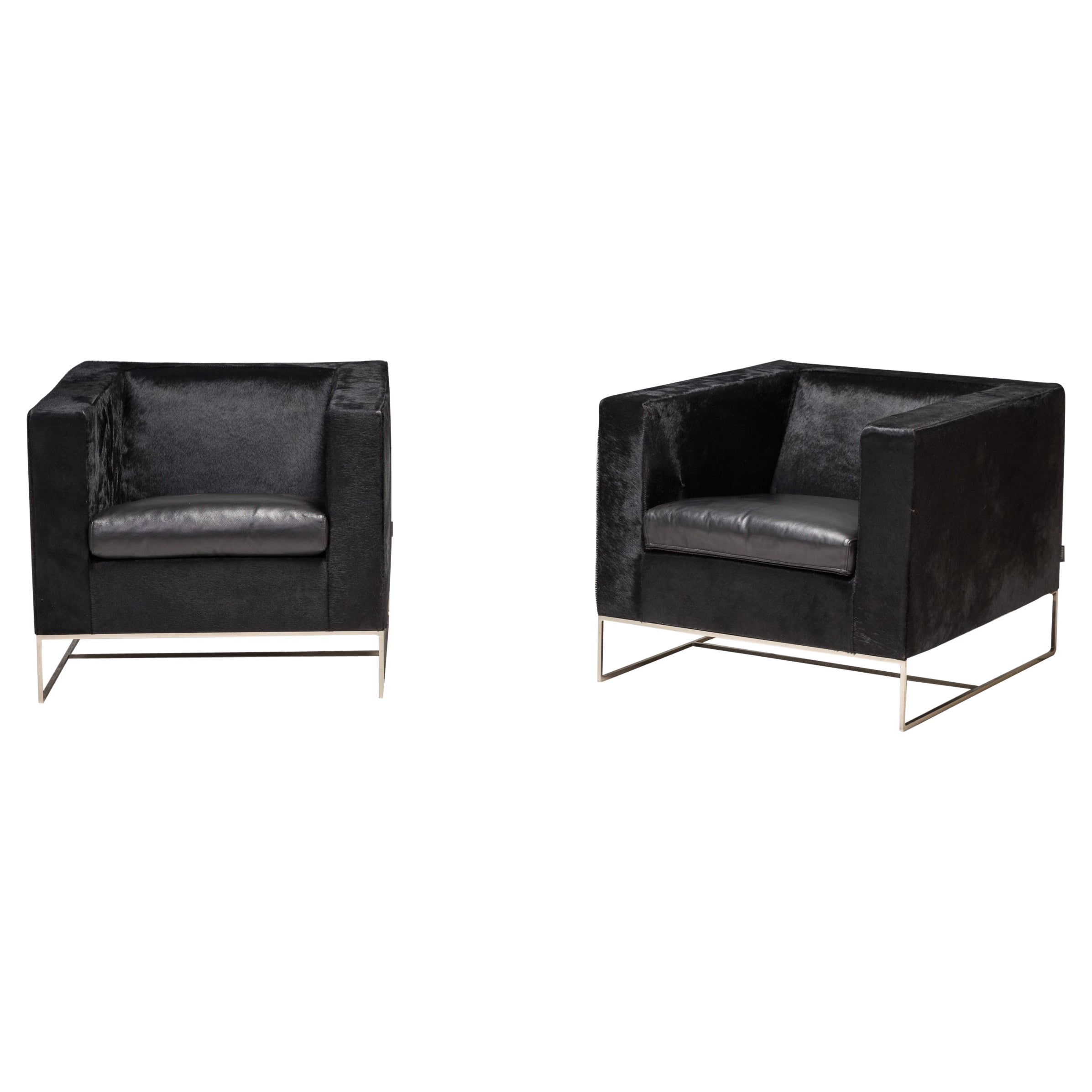 Rodolfo Dordoni for Minotti Black Pony Skin Klee Armchairs, Set of 2