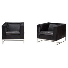 Rodolfo Dordoni for Minotti Black Pony Skin Klee Armchairs, Set of 2