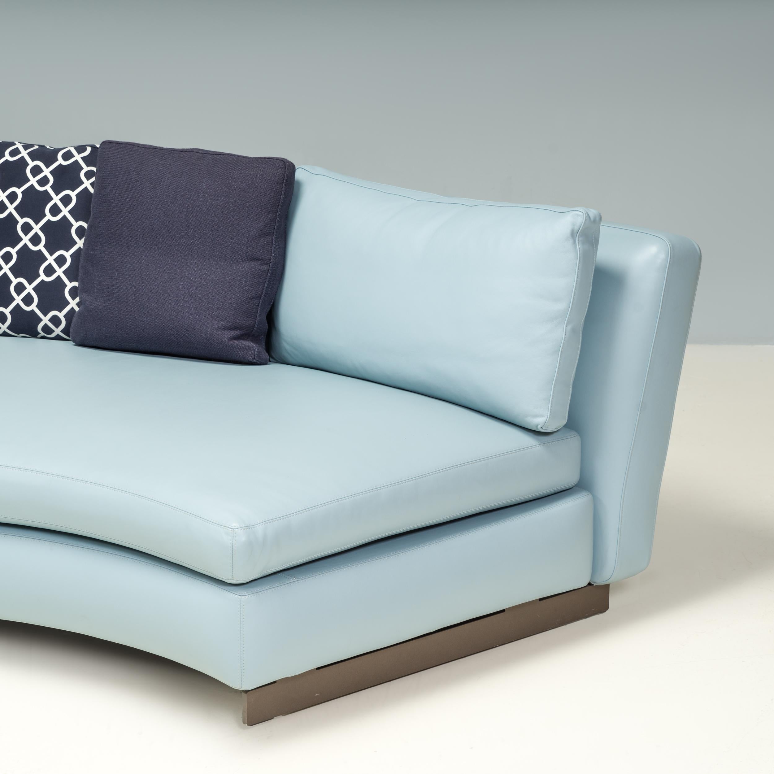 Contemporary  Rodolfo Dordoni for Minotti Blue Leather Seymour Low 01 Sofa For Sale