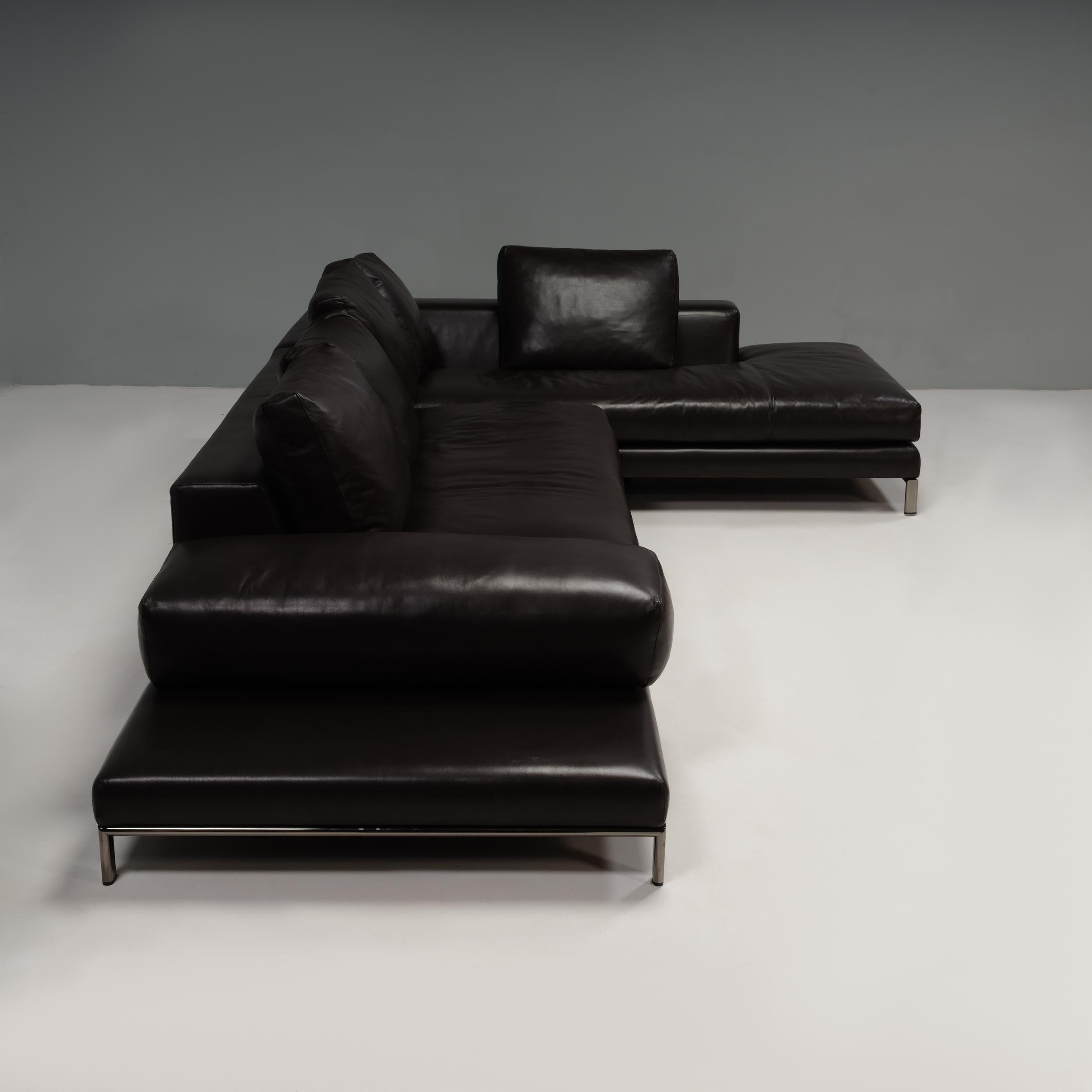 Modern Minotti by Rodolfo Dordoni Hamilton Islands Dark Brown Leather Corner Sofa