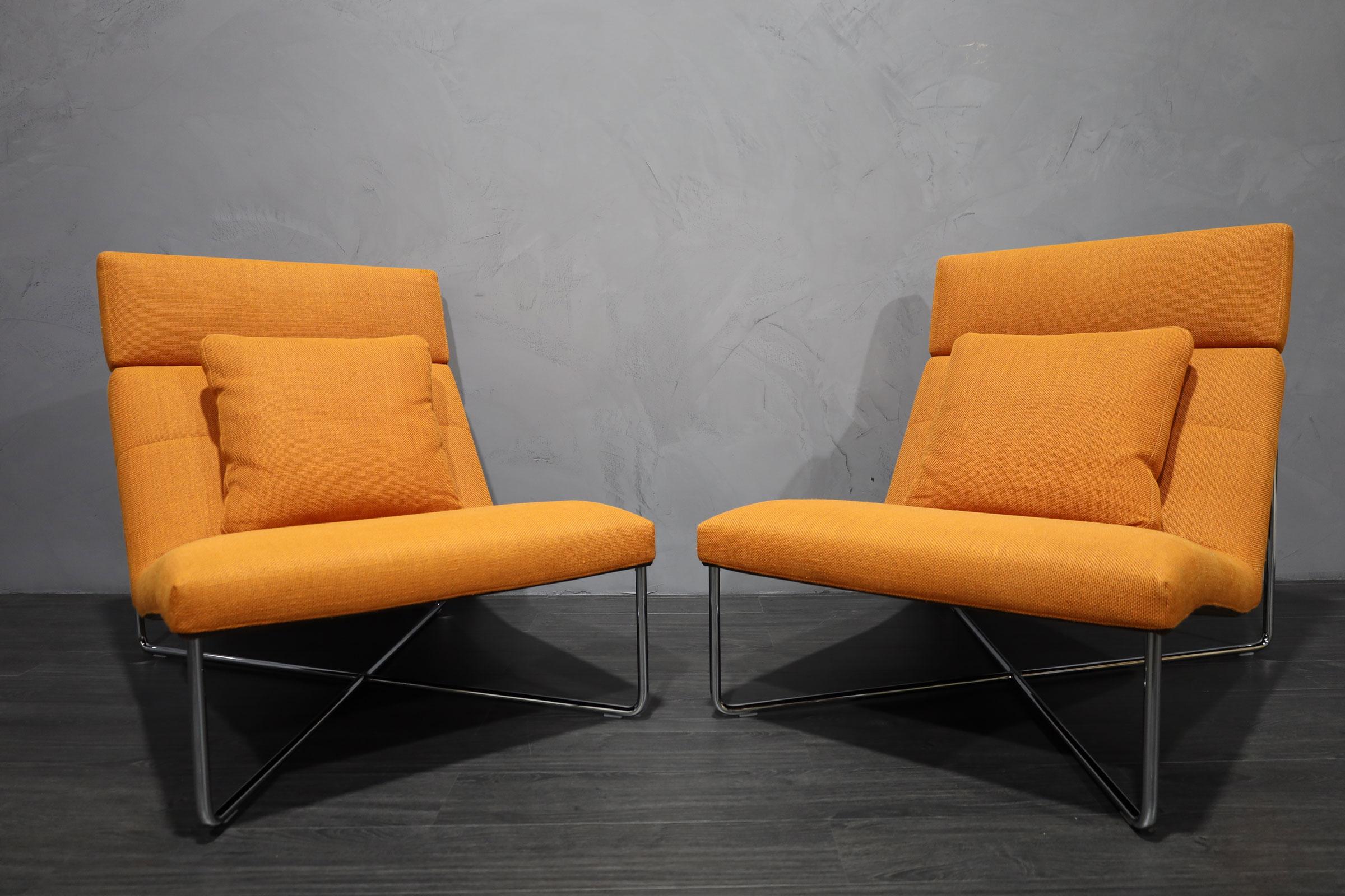 Rodolfo Dordoni für Minotti Loungesessel aus orangefarbenem gewebtem Stoff (Moderne)