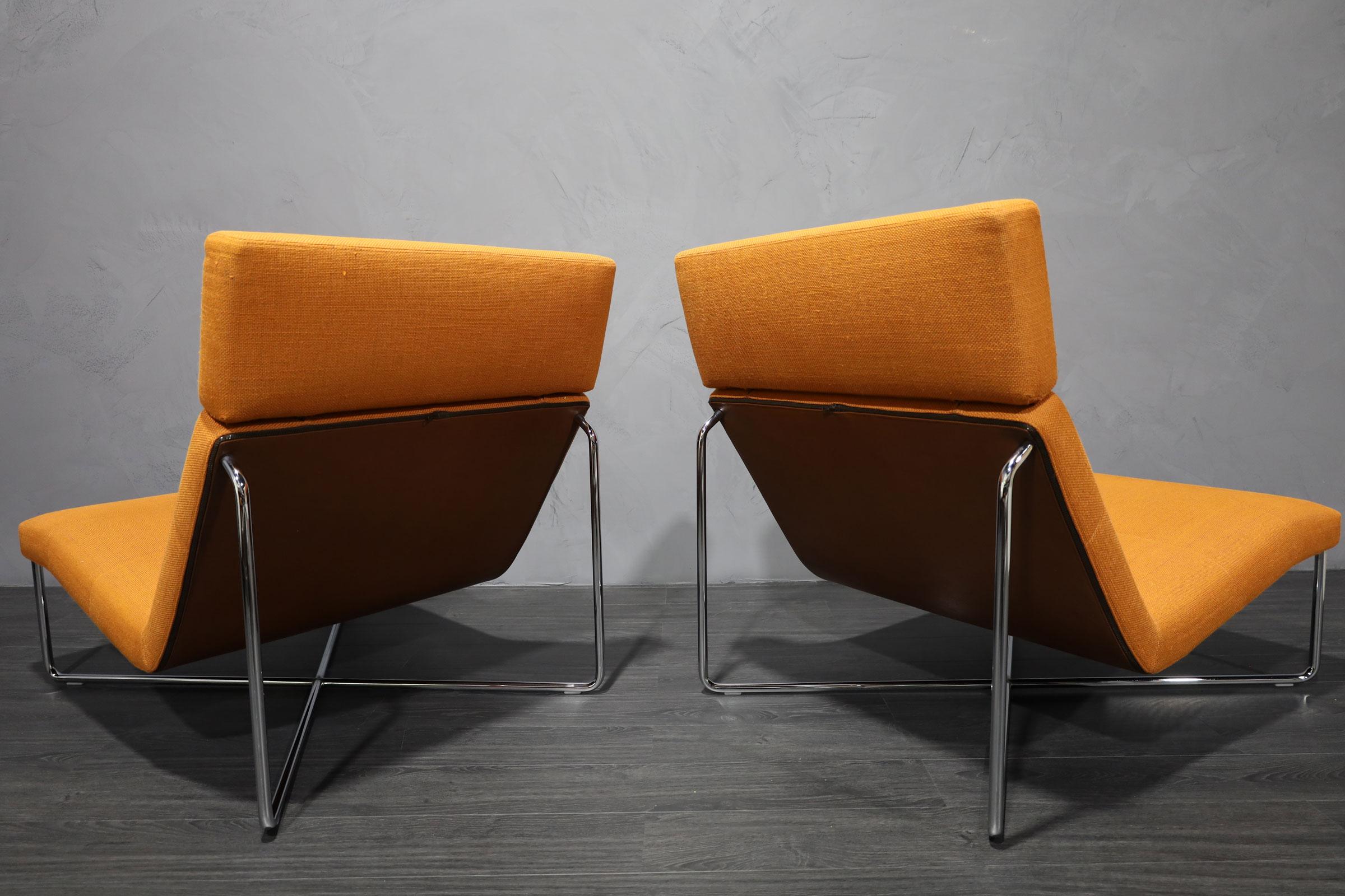 Rodolfo Dordoni for Minotti Lounge Chairs in Orange Woven Fabric In Good Condition In Dallas, TX