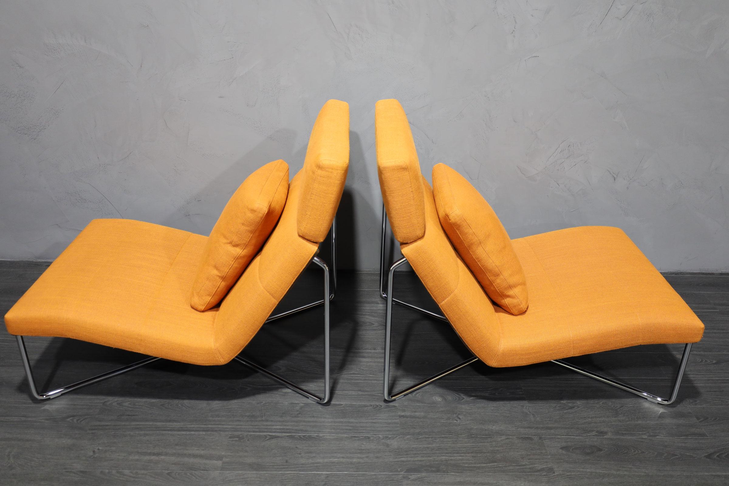 Contemporary Rodolfo Dordoni for Minotti Lounge Chairs in Orange Woven Fabric