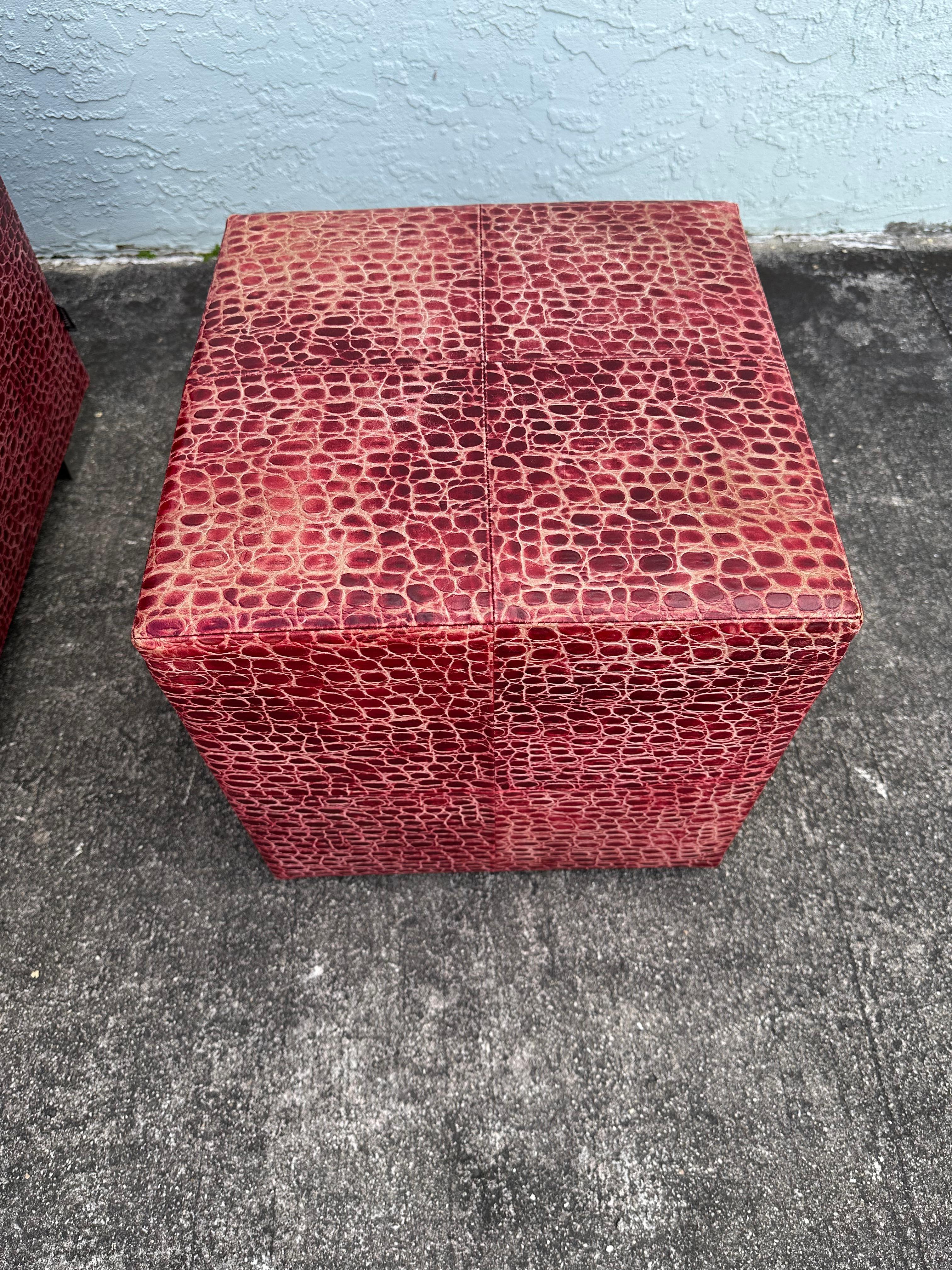 Rodolfo Dordoni for Minotti Red Alligator Leather Club Chairs Ottoman, Set of 4 For Sale 9