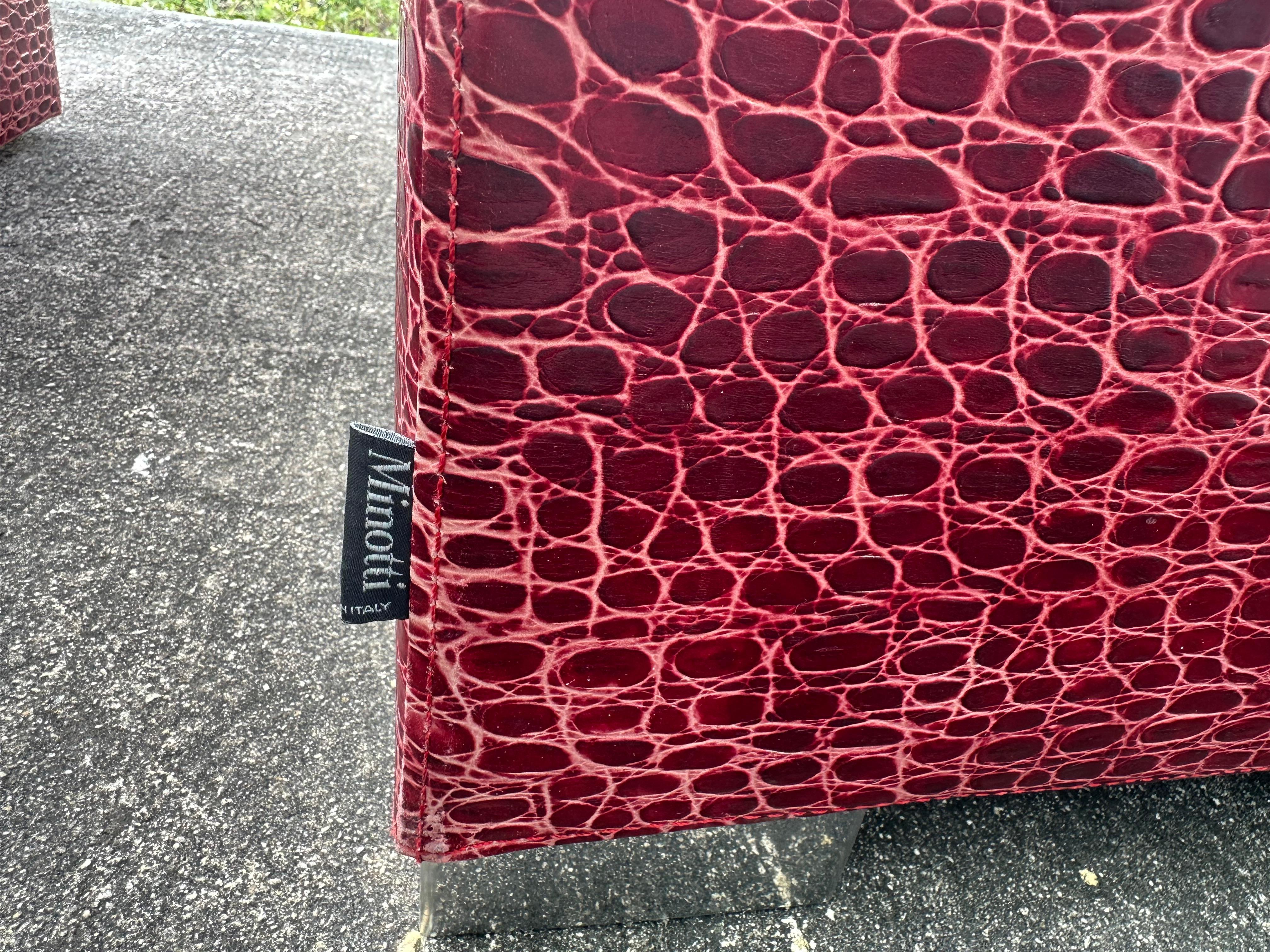 Rodolfo Dordoni for Minotti Red Alligator Leather Club Chairs Ottoman, Set of 4 For Sale 10