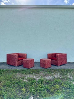 Rodolfo Dordoni for Minotti Red Alligator Leather Club Chairs Ottoman, Set of 4