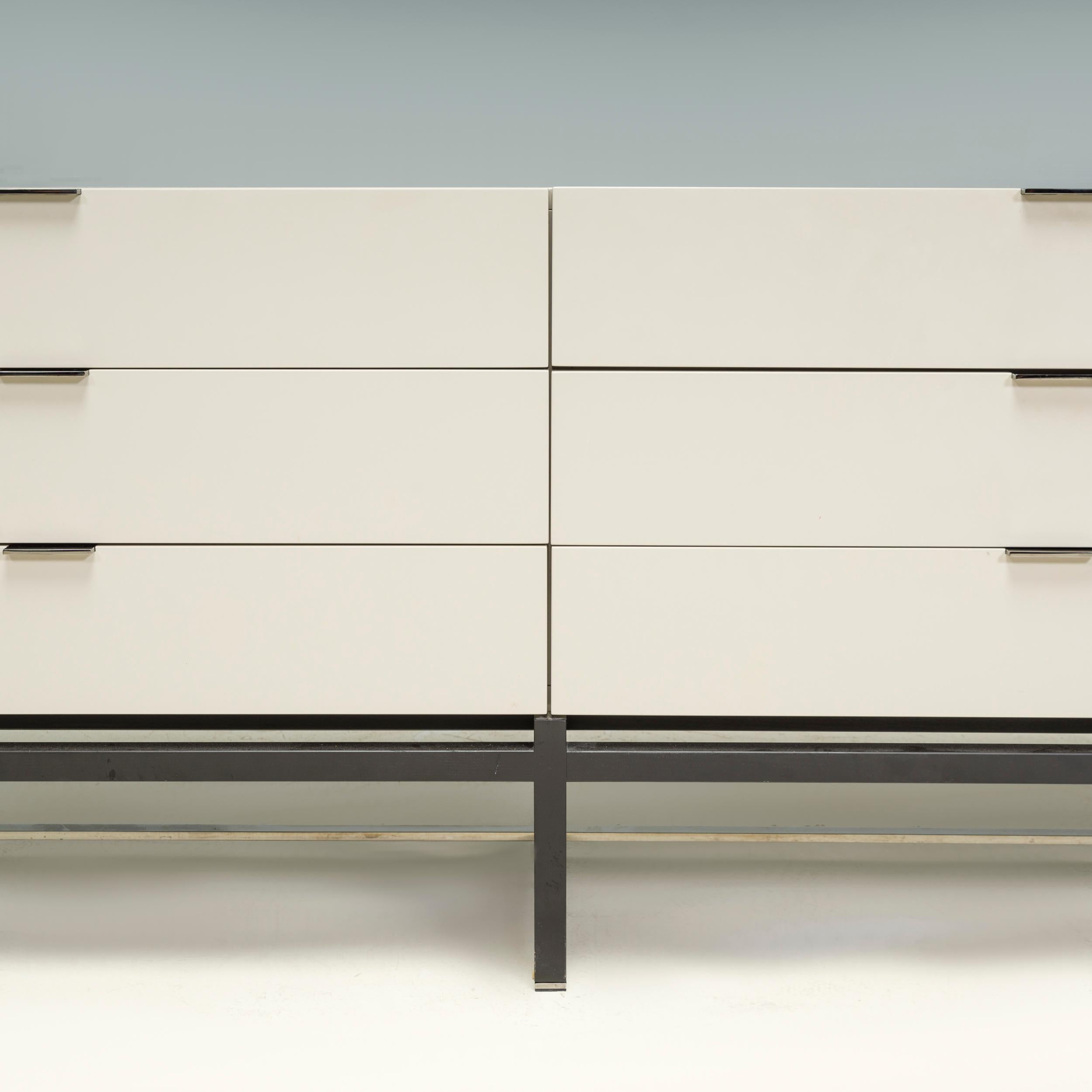 Wood Rodolfo Dordoni for Minotti White Lacquer Harvey Chest of Drawers For Sale