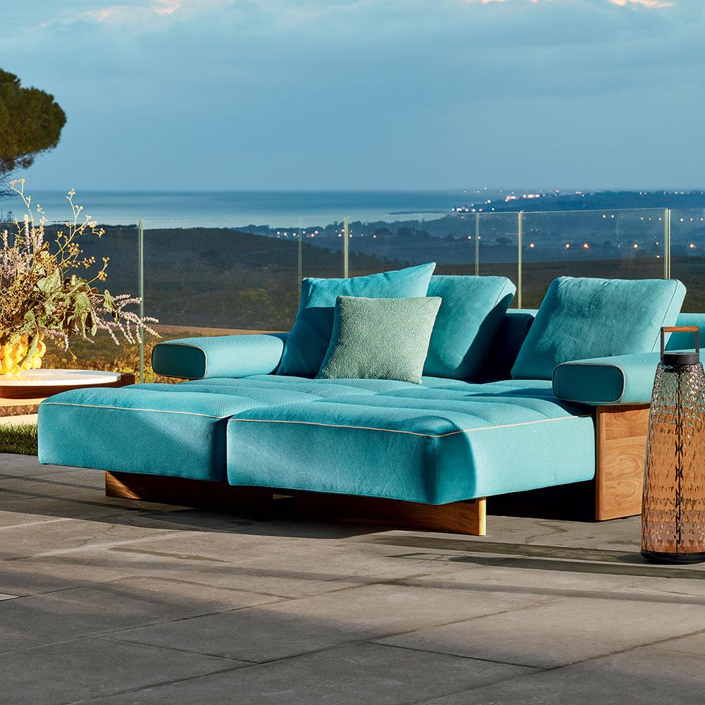 Rodolfo Dordoni ''Sail Out' Outdoor Sofa, Metal, Teak and Water-Repellent Fabric In New Condition In Barcelona, Barcelona