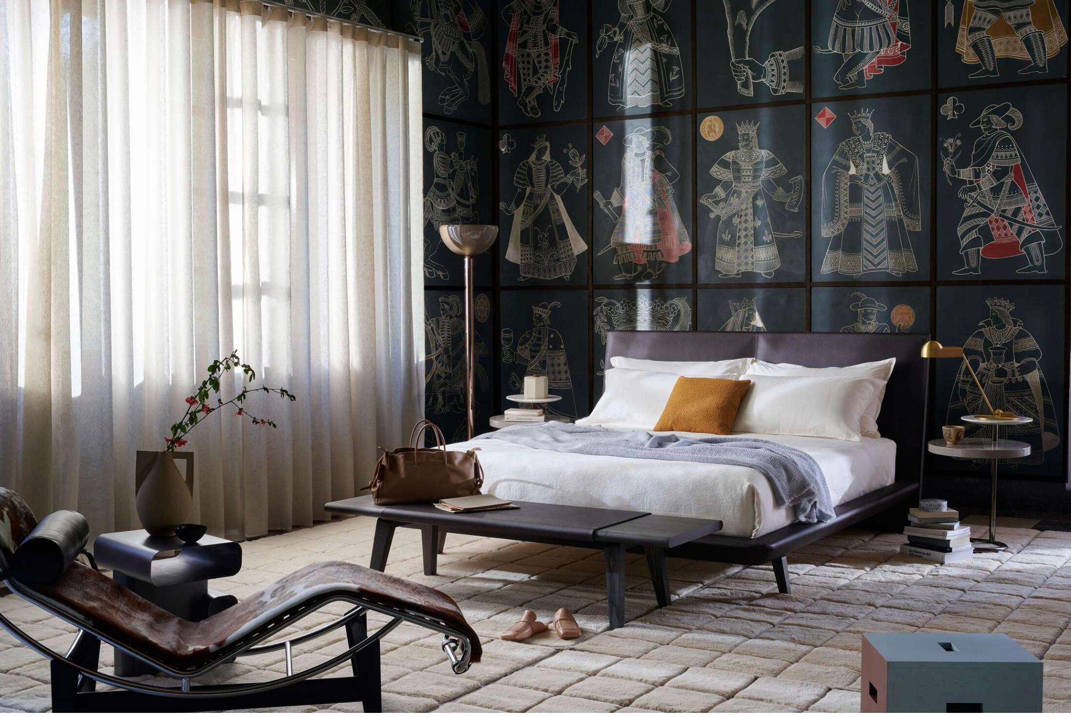 Rodolfo Dordoni Set of Three Acute Bed, Wood Bench and Nightstand For Cassina For Sale 9