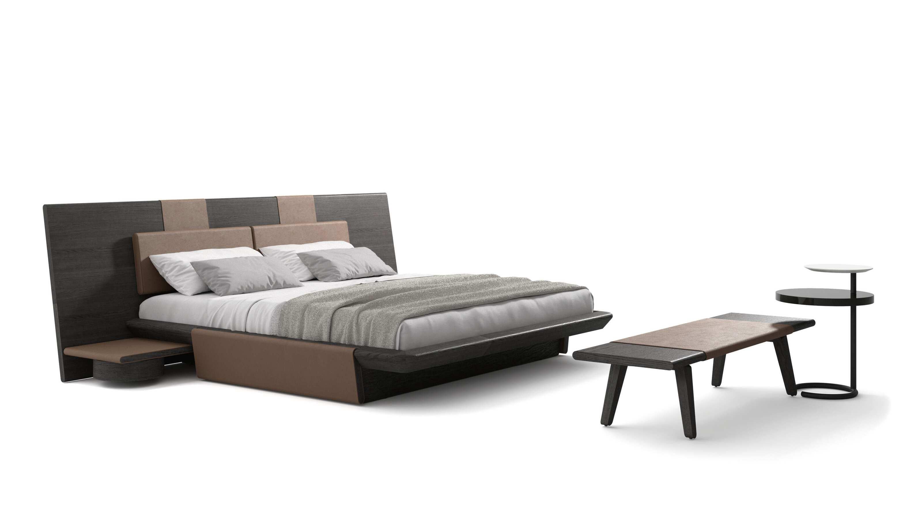 Rodolfo Dordoni Set of Three Acute Bed, Wood Bench and Nightstand For Cassina In New Condition For Sale In Barcelona, Barcelona