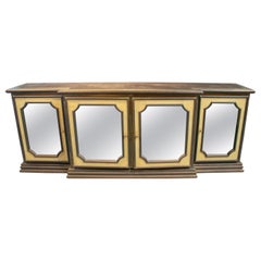 Vintage Rodolfo Dubarry 1970s 4-Door Gilt Bronze Mirror Paneled Designer Console Table