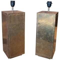 Vintage Rodolfo Dubarry 1980 Pair of Bronze Panelled Designer Table Lamps