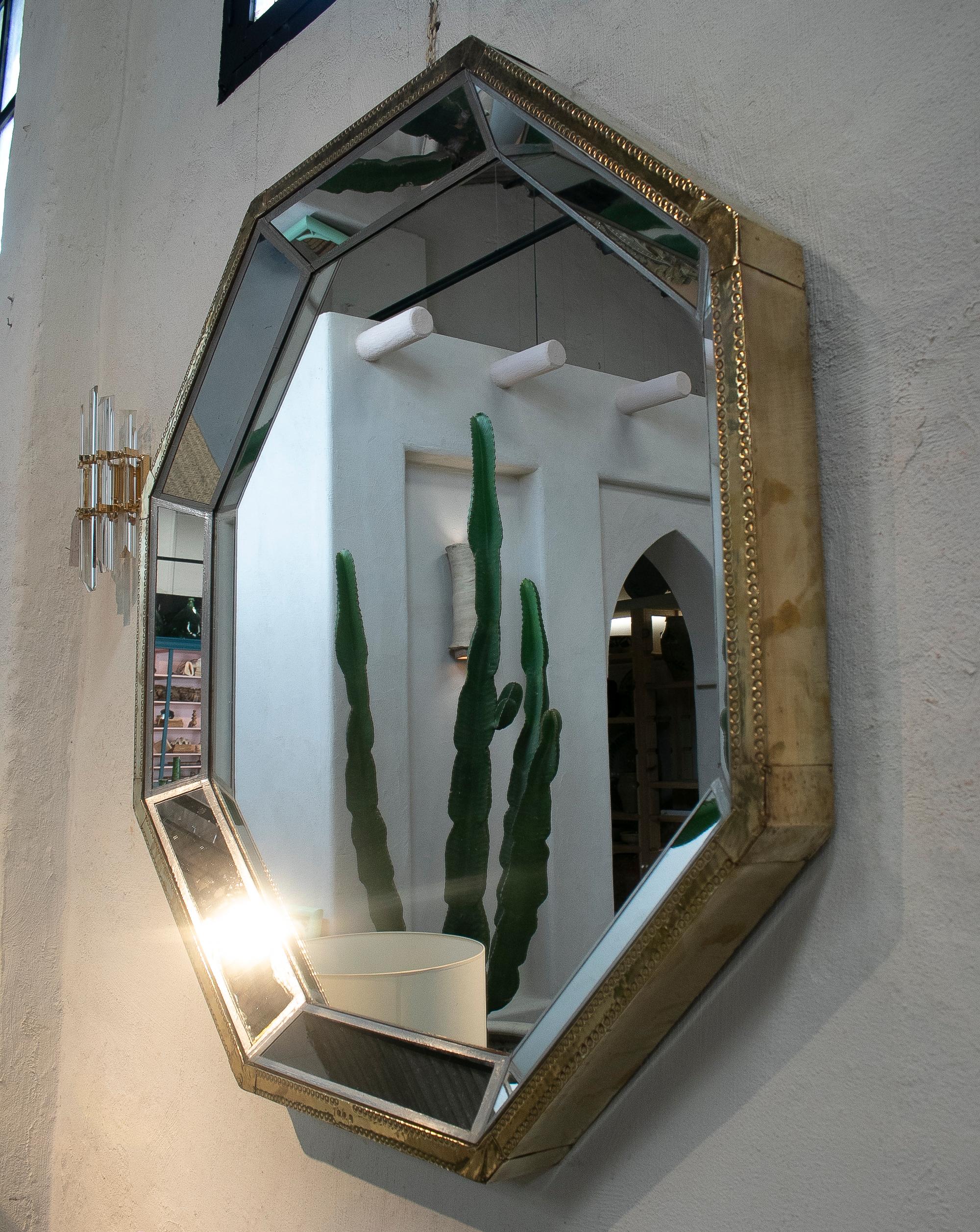 Spanish Rodolfo Dubarry, Spain 1980s, Two-Tone Bronze Panelled Octagonal Mirror