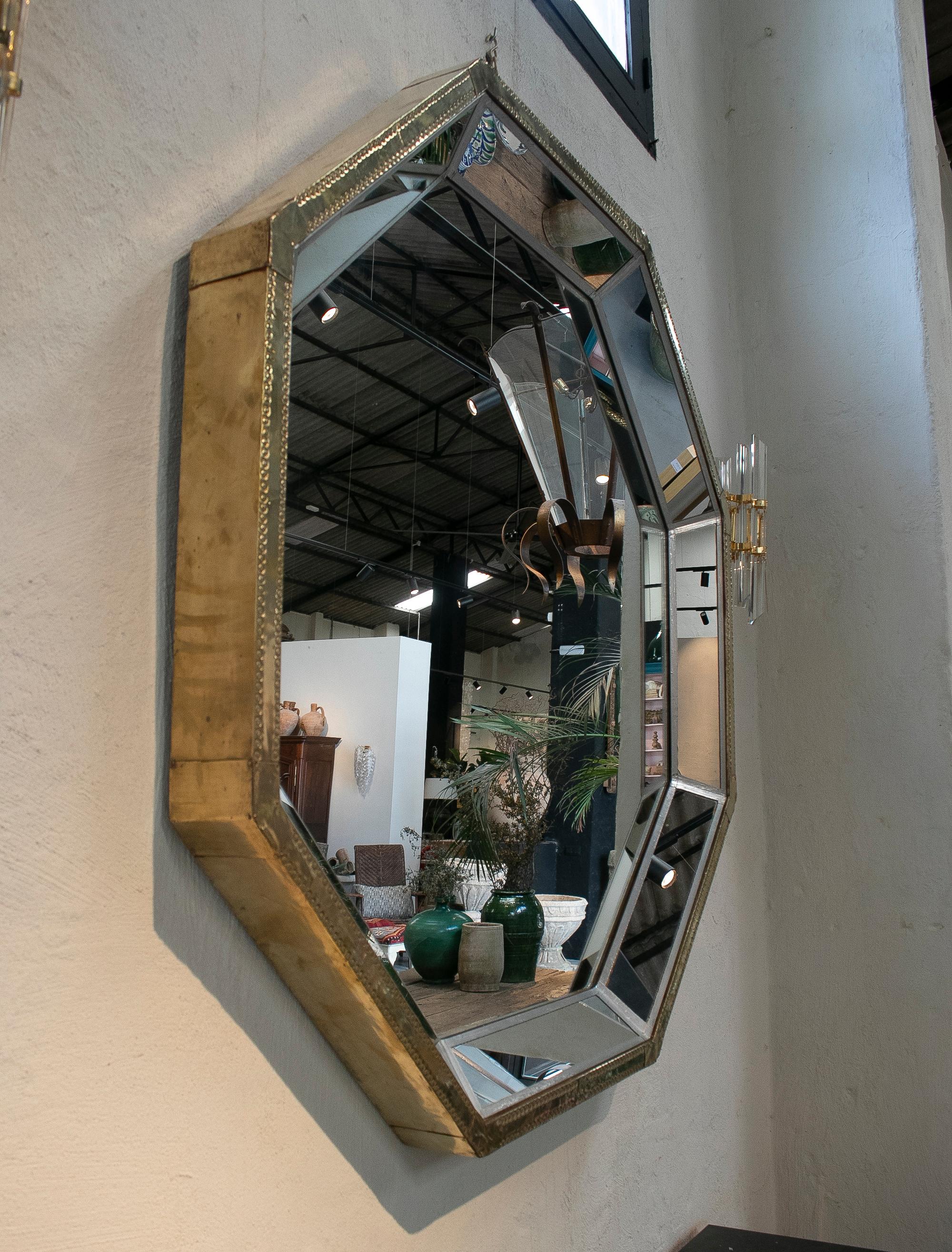 Rodolfo Dubarry, Spain 1980s, Two-Tone Bronze Panelled Octagonal Mirror In Good Condition In Marbella, ES
