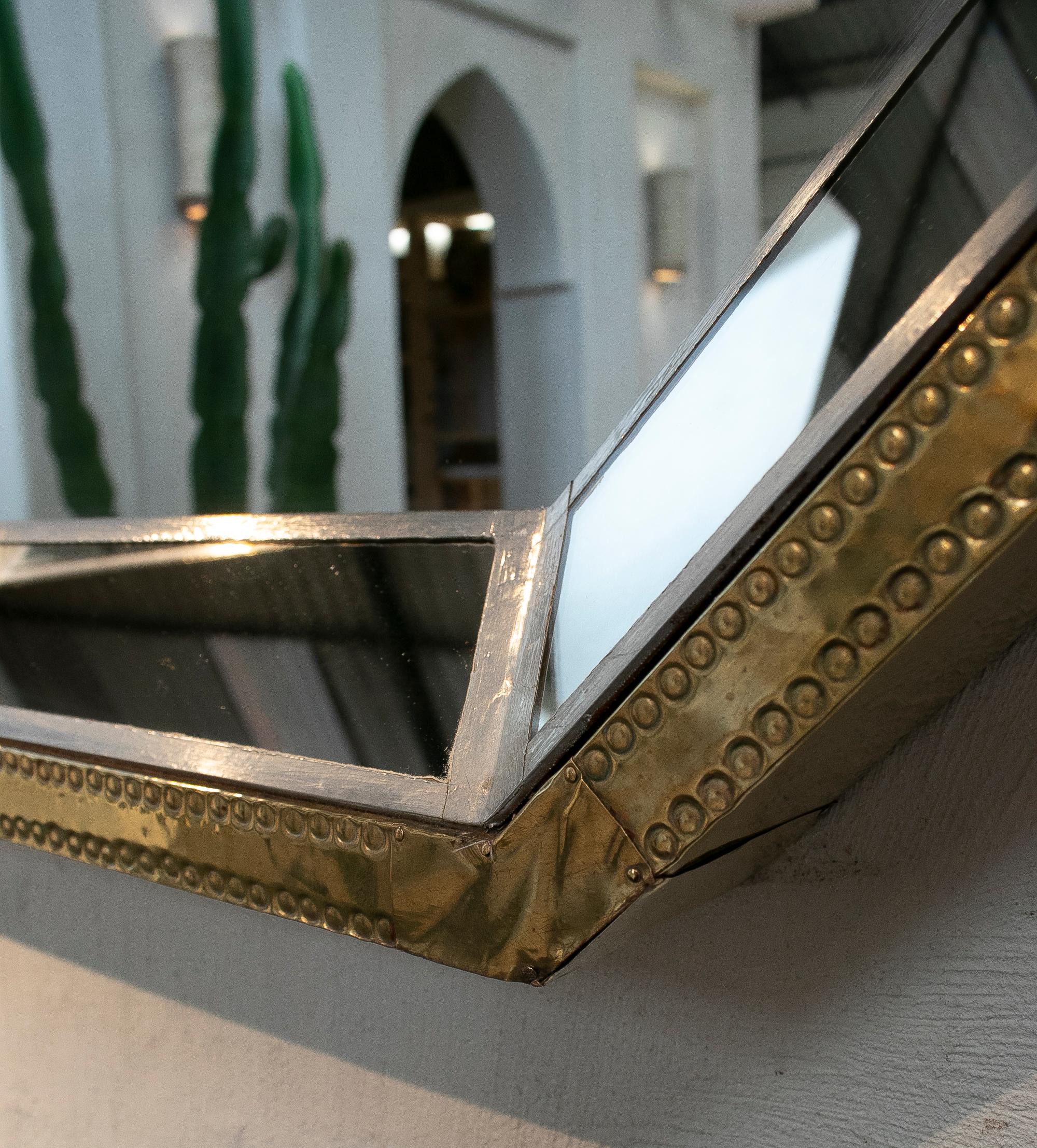 Rodolfo Dubarry, Spain 1980s, Two-Tone Bronze Panelled Octagonal Mirror 1