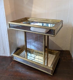 Carro de bebidas / carrito de bar vintage de latón y cristal de espejo estilo Rodolfo Dubarry