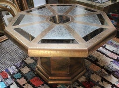 Rodolfo Dubarry's 1970s Spanish Gilded Brass Octagonal Coffee Table with Mirrors