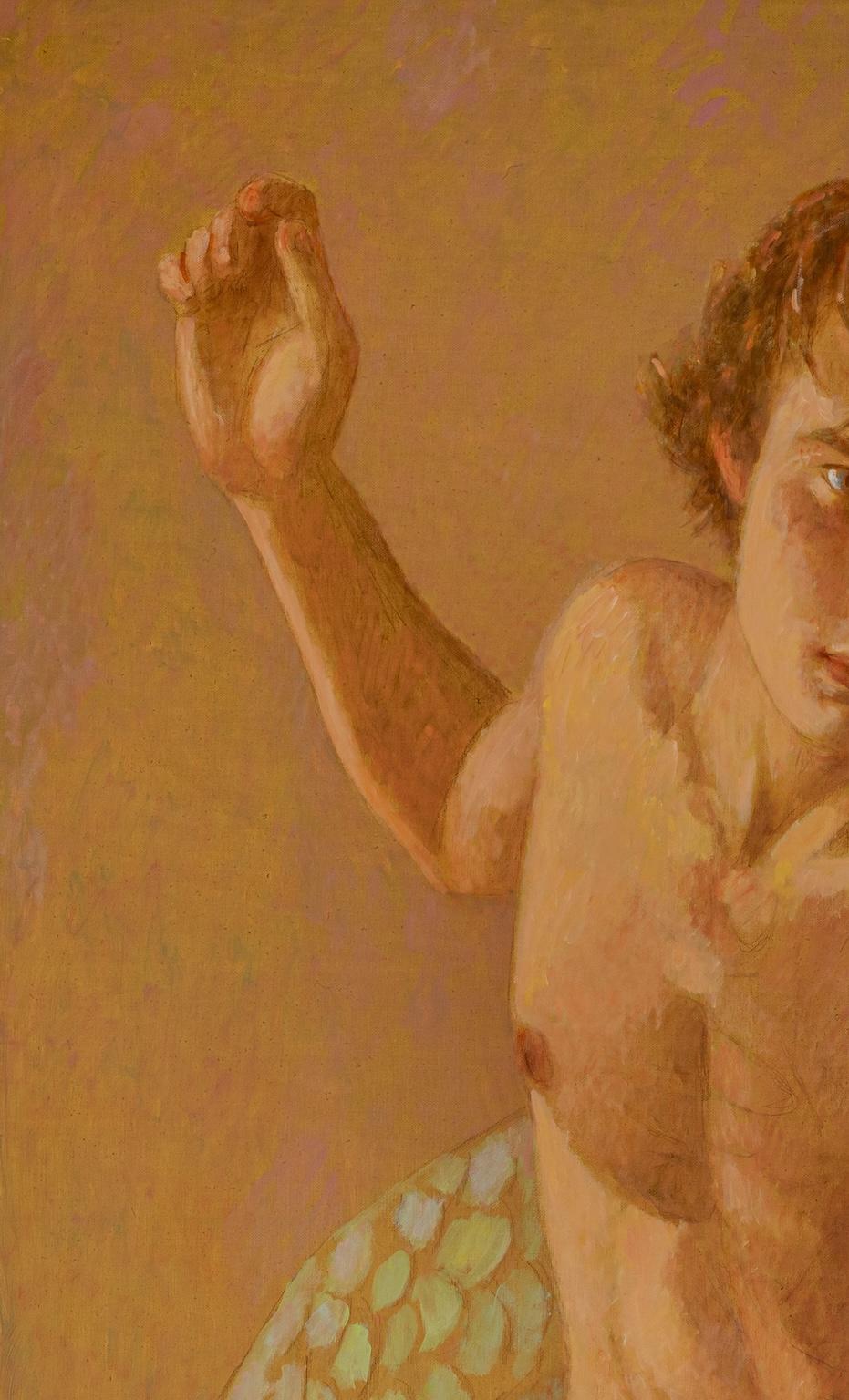 Pintura figurativa toscana del siglo XXI con tema mitológico óleo sobre lienzo - Nude Painting Brown de Rodolfo Meli