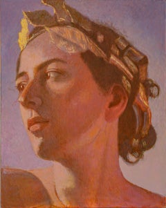 Retrato femenino figurativo mitológico toscano del siglo XXI óleo sobre lienzo