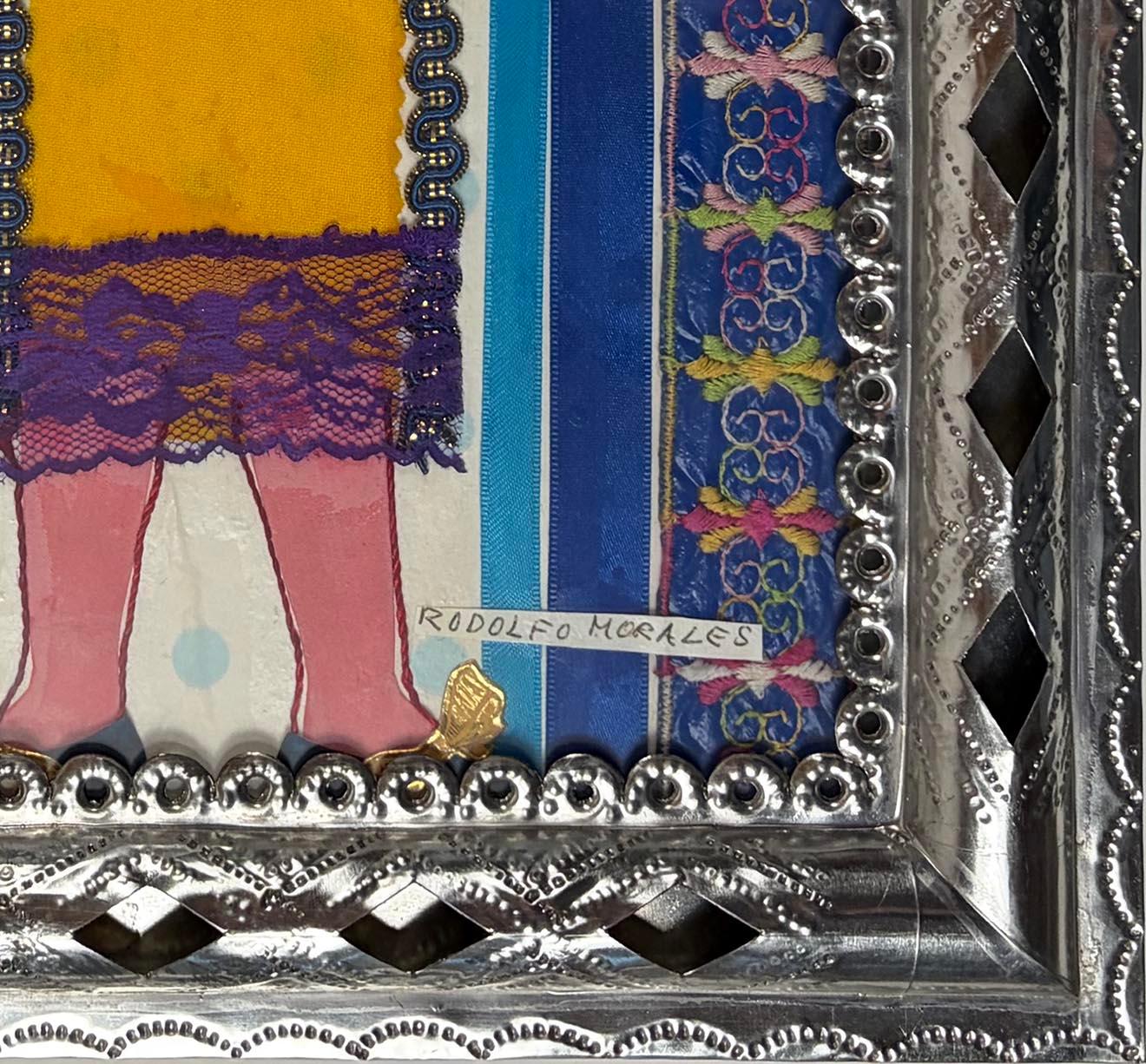 Rodolfo Morales - Untitled (Two Hearts) Collage in Original Tin Frame, c. 1980 en vente 1