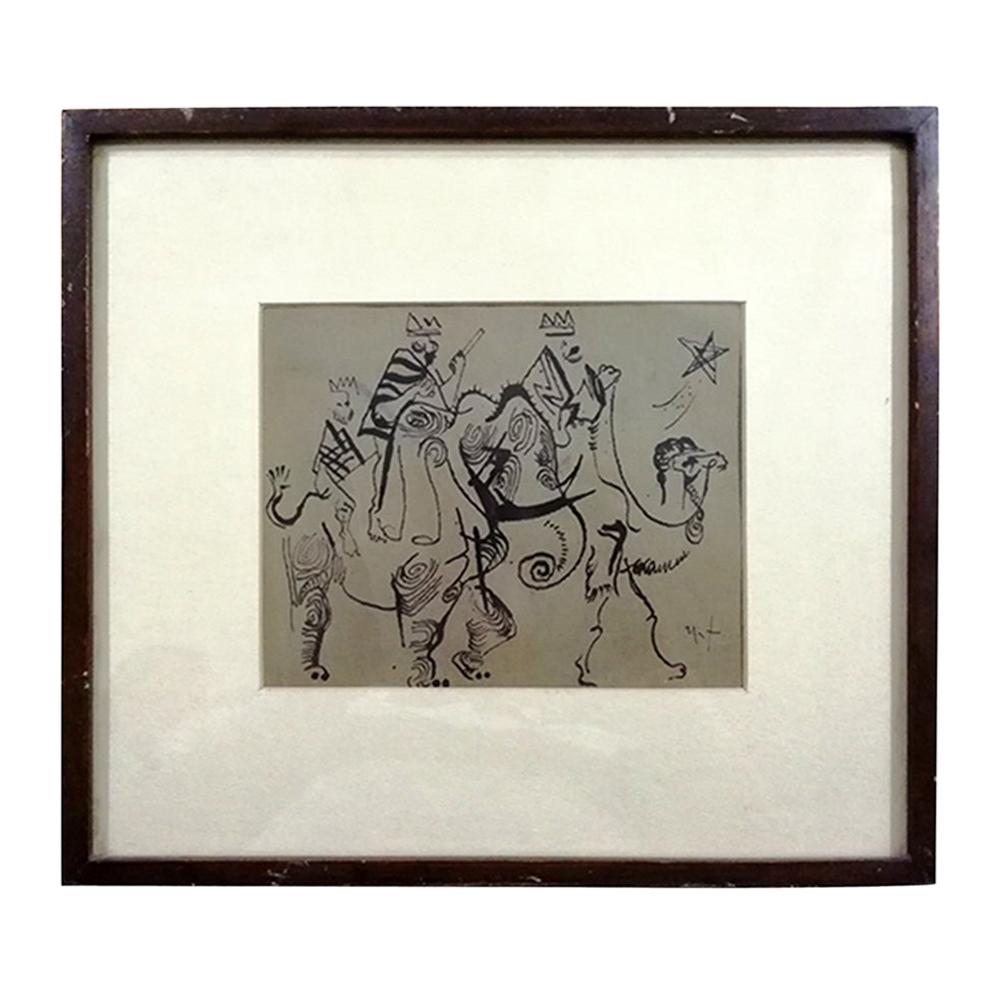 Rodolfo Nieto, Three Wise Men, Mexican Ink on Paper Drawing