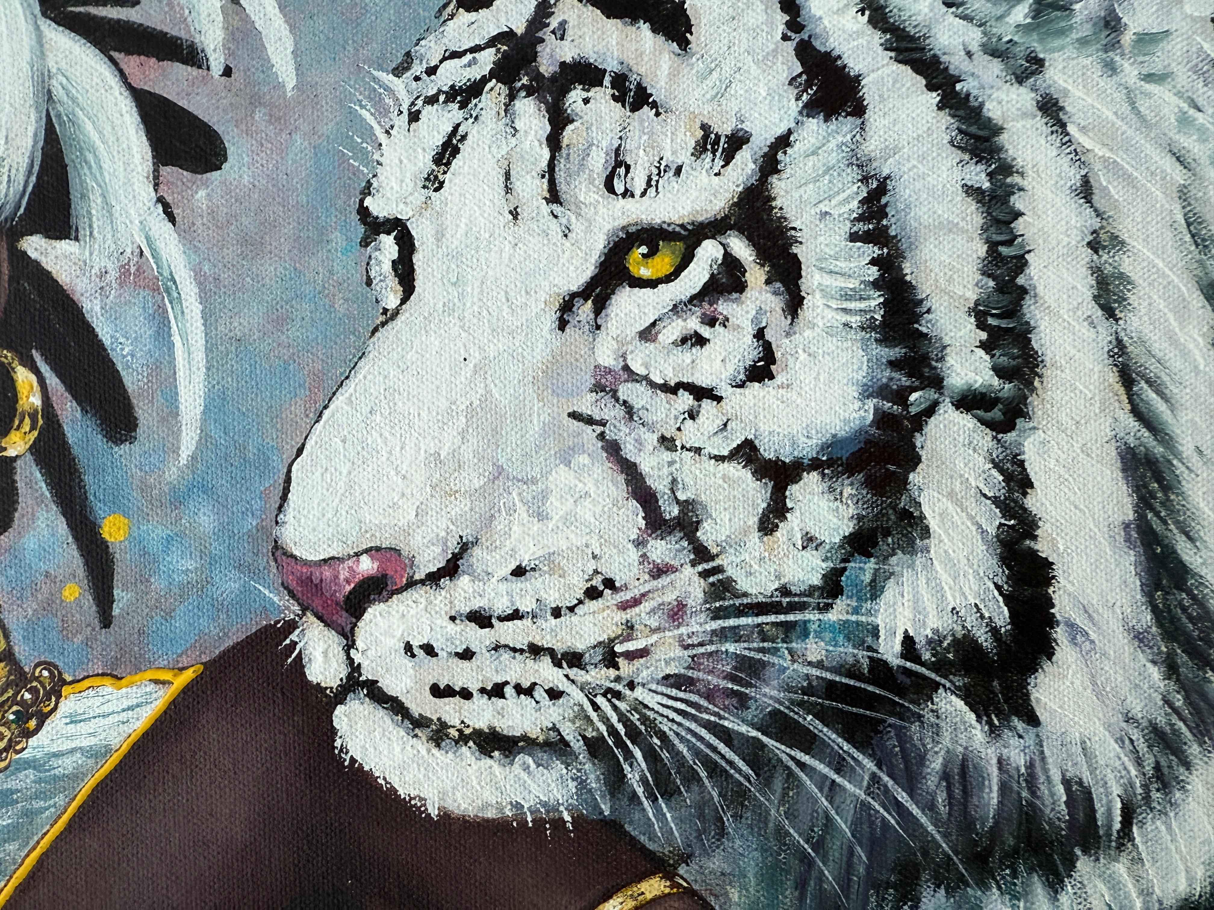 Tigers Acrylic and oil on canvas painting - Gray Animal Painting by Rodolfo Ramirez Cardo