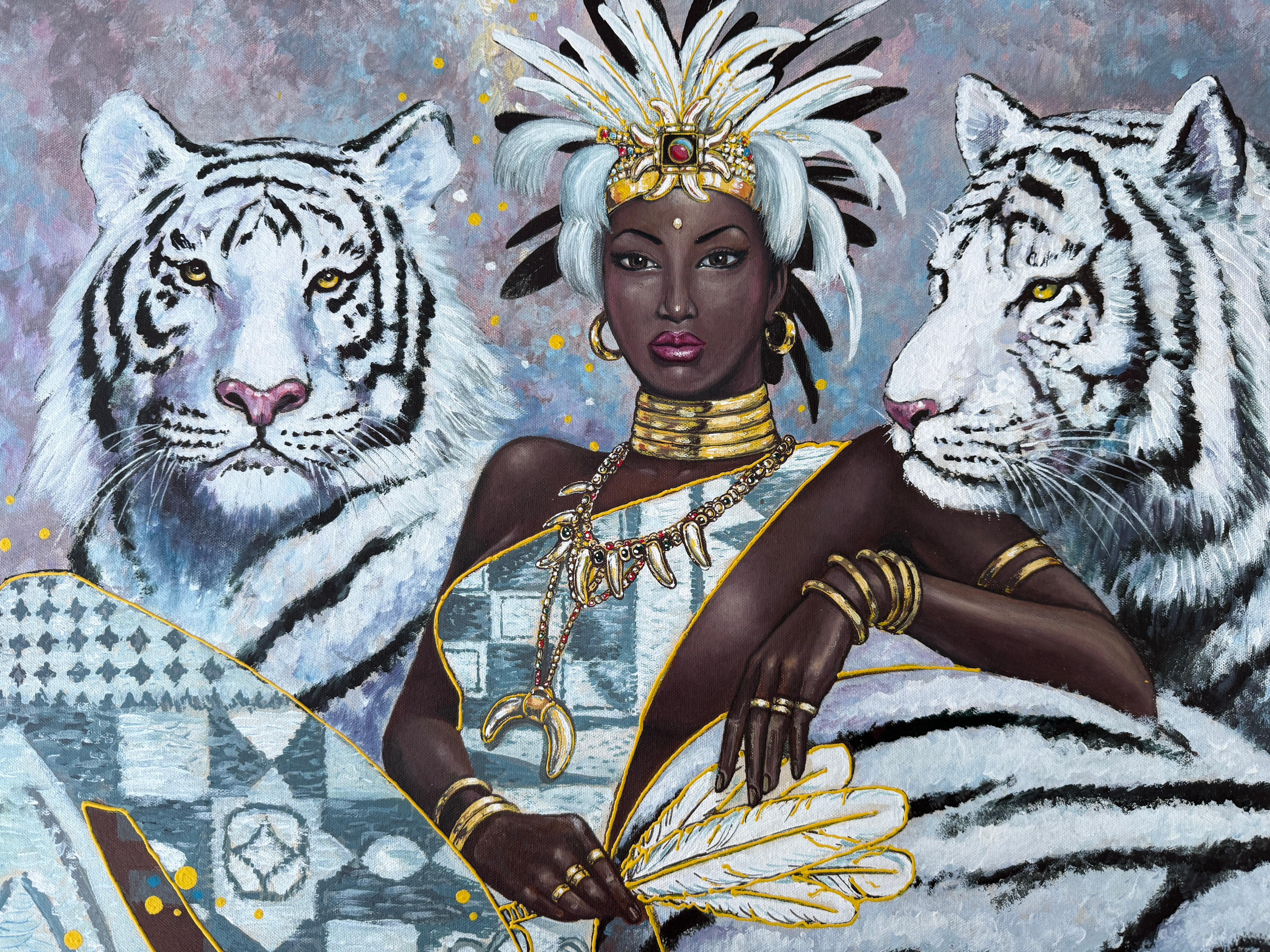 Tigers Acrylic and oil on canvas painting For Sale 2