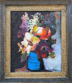 Colorful eye popping mid century floral still life, modern jazzy flower painting