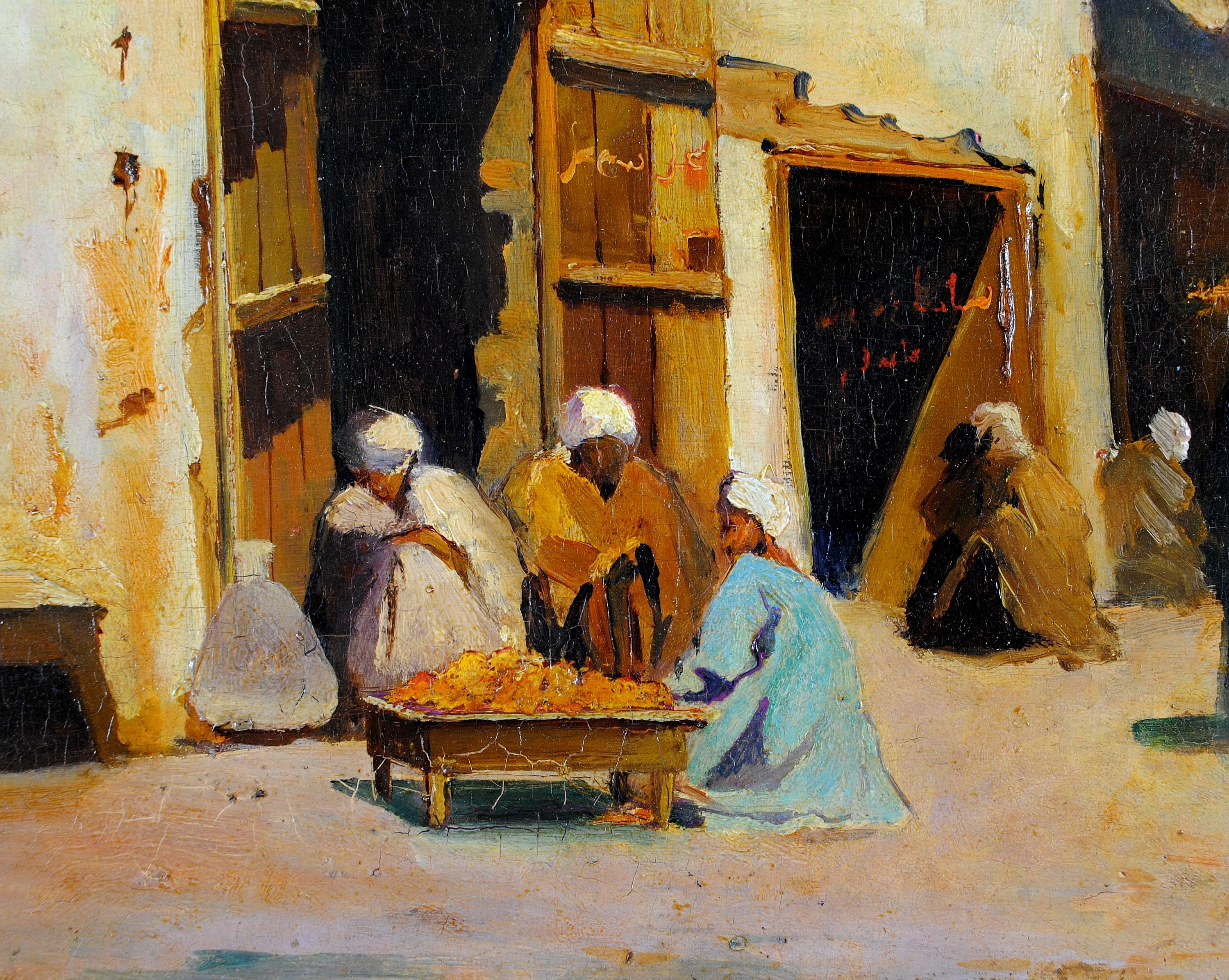 Assouan - Pittura orientale francese Egitto Nord Africa Mercato Antico - Landscape Painting Marrone di Rodolphe d'Erlanger