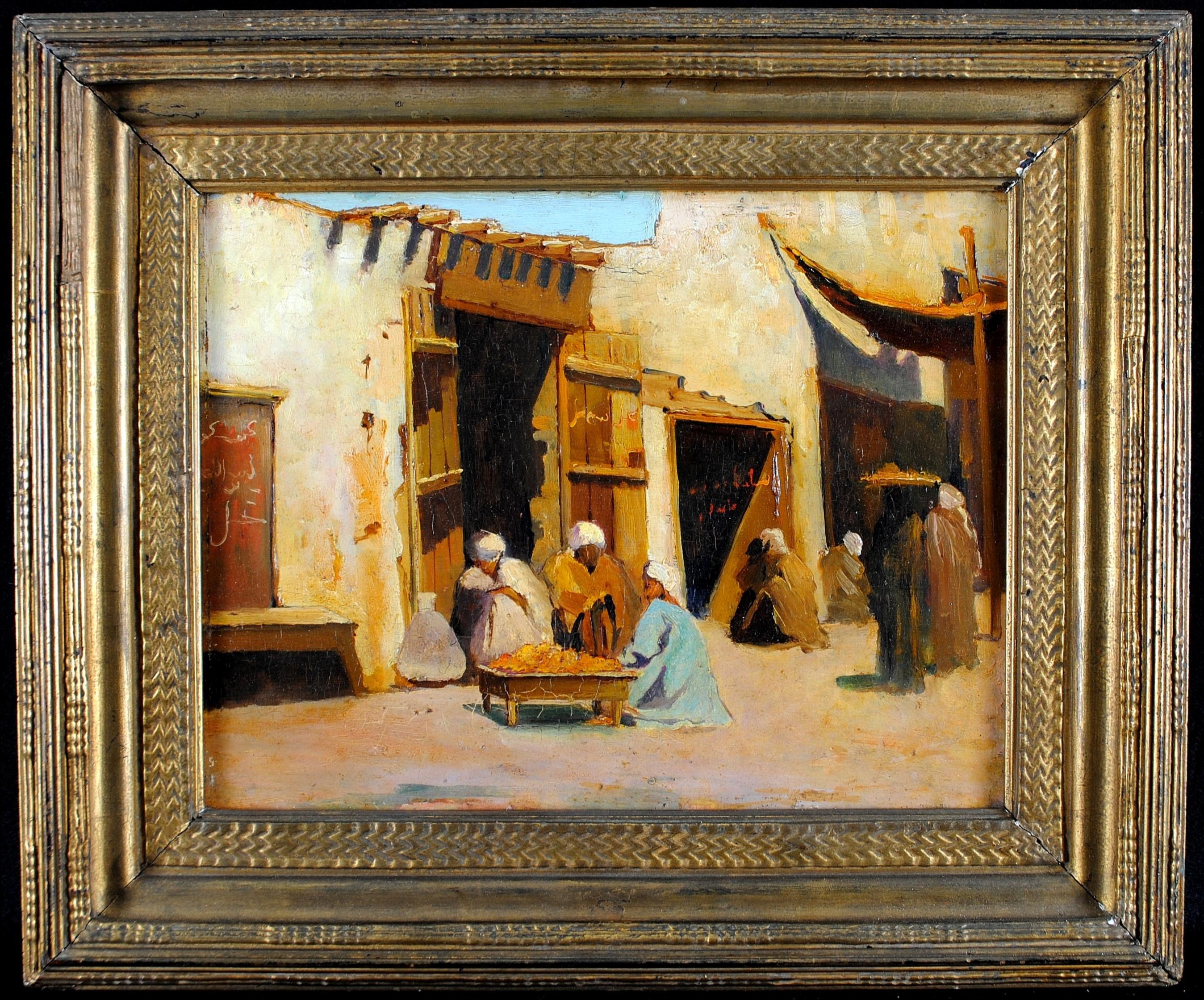 Landscape Painting di Rodolphe d'Erlanger - Assouan - Pittura orientale francese Egitto Nord Africa Mercato Antico