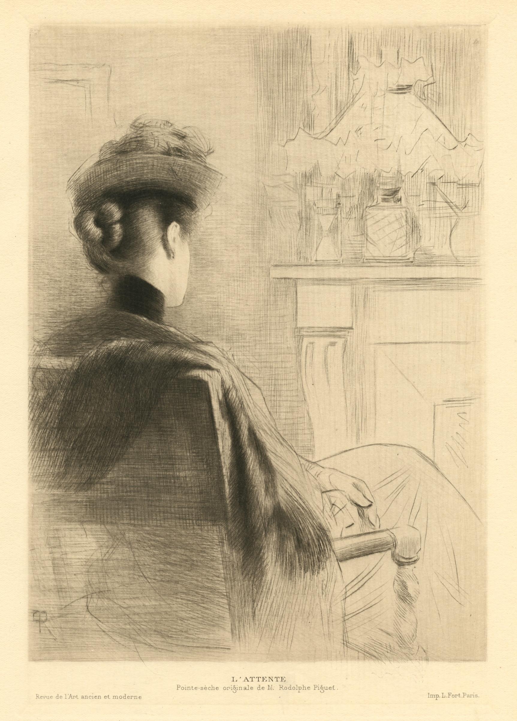 "L'attente" original drypoint - Print by Rodolphe Piguet