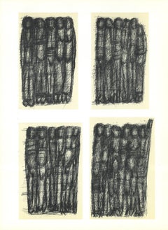 Retro 1966 Rodolphe Raoul Ubac 'Five Figures Square' Modernism Gray France Lithograph