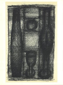 1966 Rodolphe Raoul Ubac 'Vases, Pomme et Gobelet' Cubism Black France Lithograp