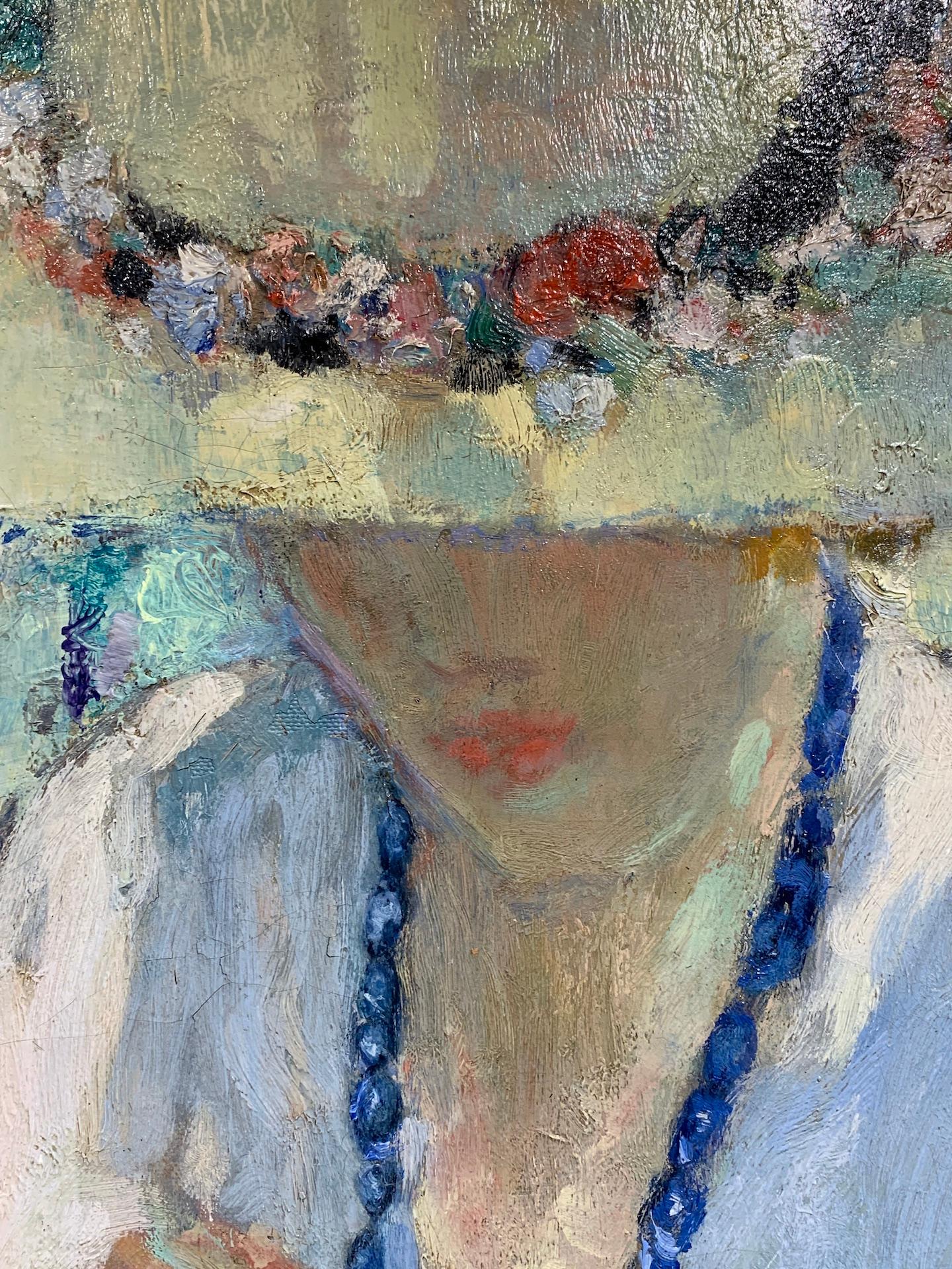 Belgium Impressionist Portrait of a lady holding some flowers in a garden. 5