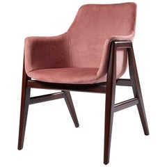 Rodos Chair, Chic City Style, Velvet Upholstered, Walnut Leg Chair