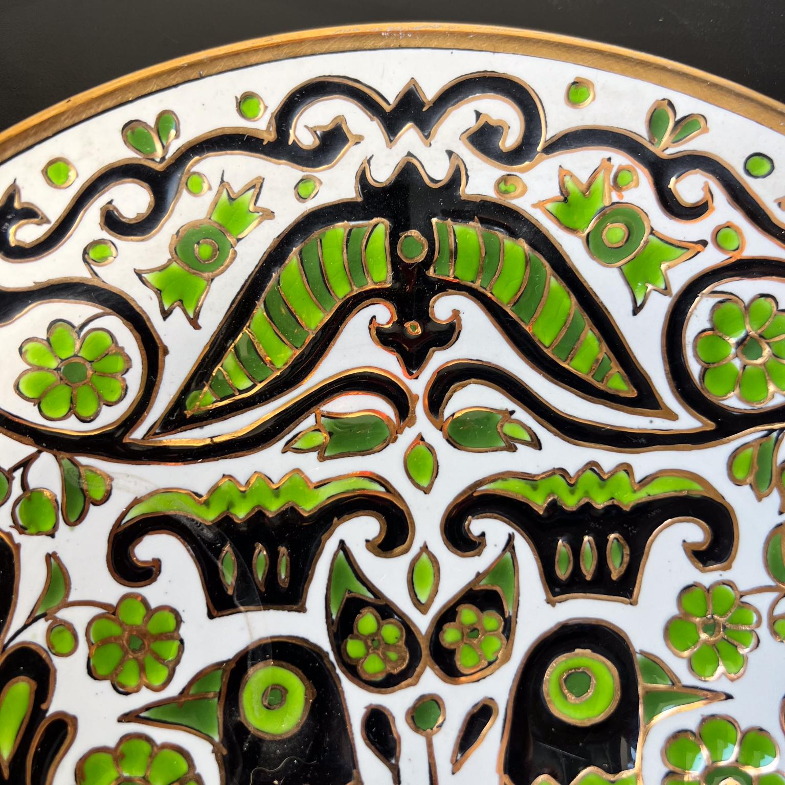 Mid-Century Modern Rodos Keramik Hand Painted Green Plate Decorative Wall Decor For Sale