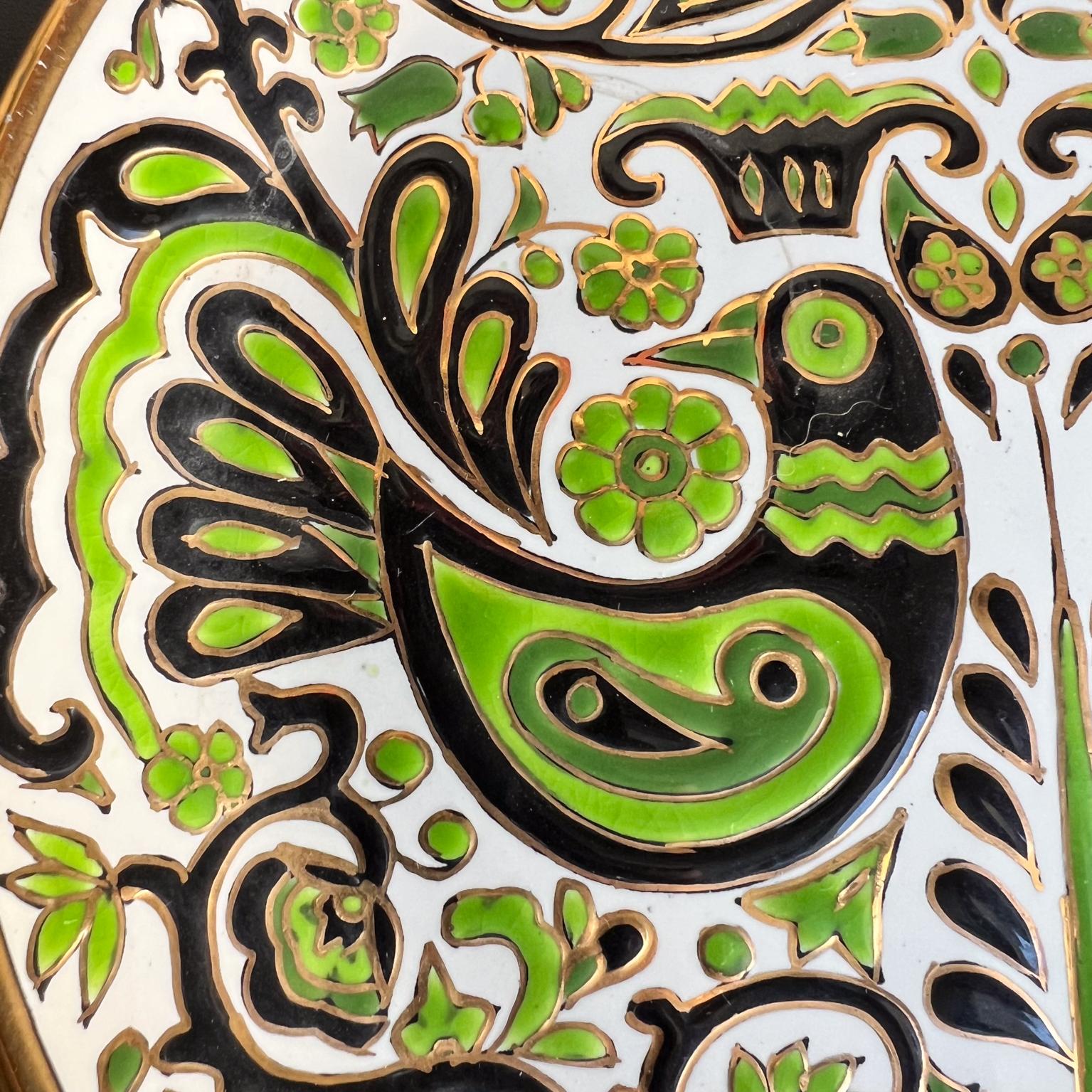Greek Rodos Keramik Hand Painted Green Plate Decorative Wall Decor For Sale